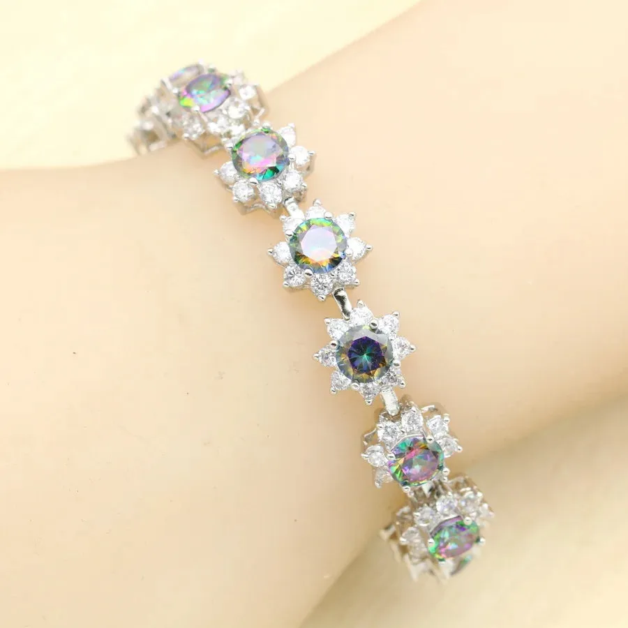 Classic Heart Design Rainbow Zircon Silver 925 Jewelry Sets for Women
