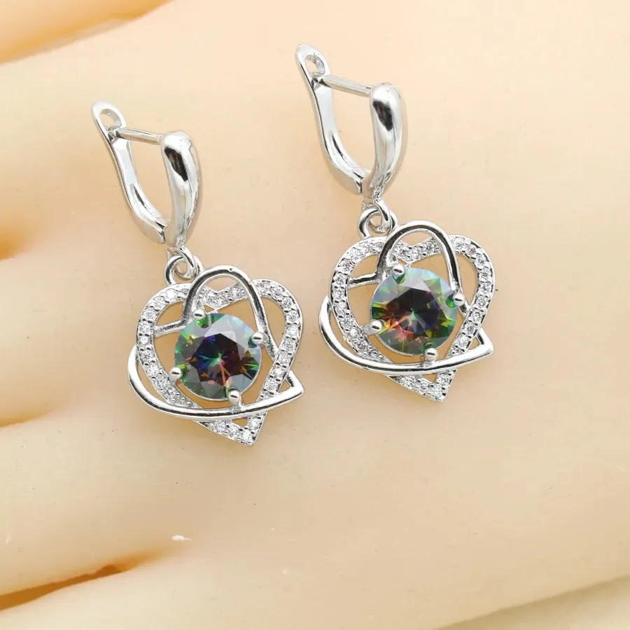 Classic Heart Design Rainbow Zircon Silver 925 Jewelry Sets for Women