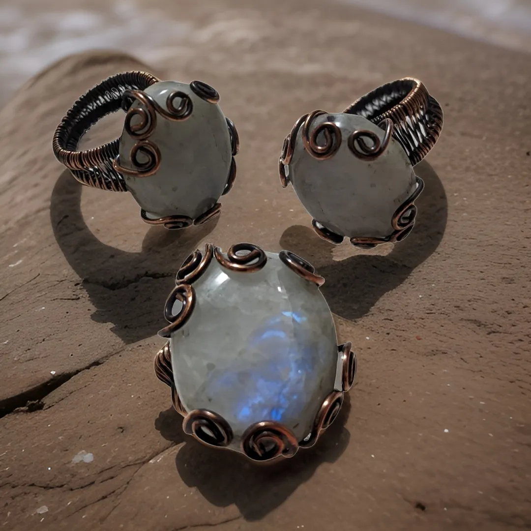 Copper wrapped, Moonstone, Chunky Ring