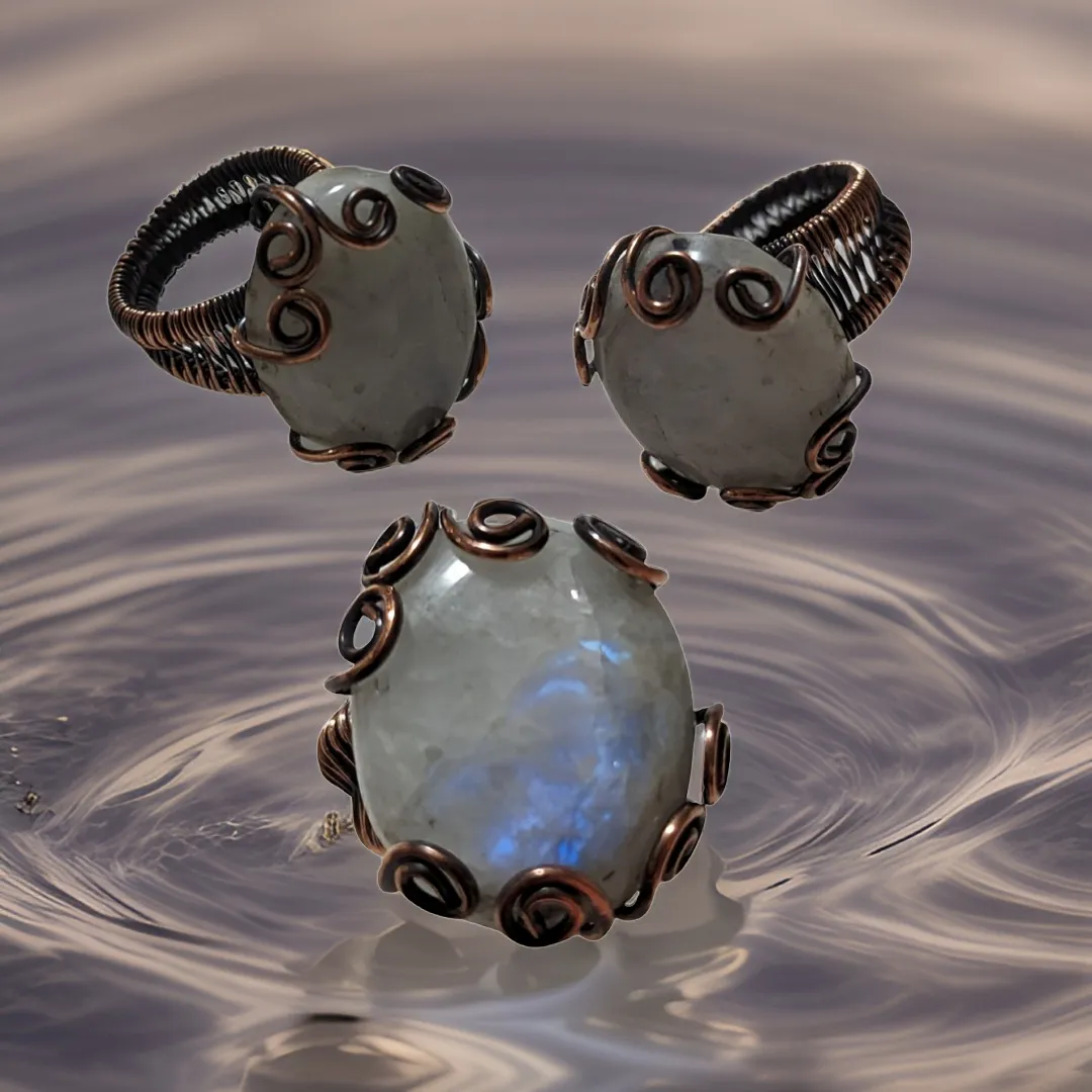 Copper wrapped, Moonstone, Chunky Ring