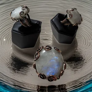 Copper wrapped, Moonstone, Chunky Ring