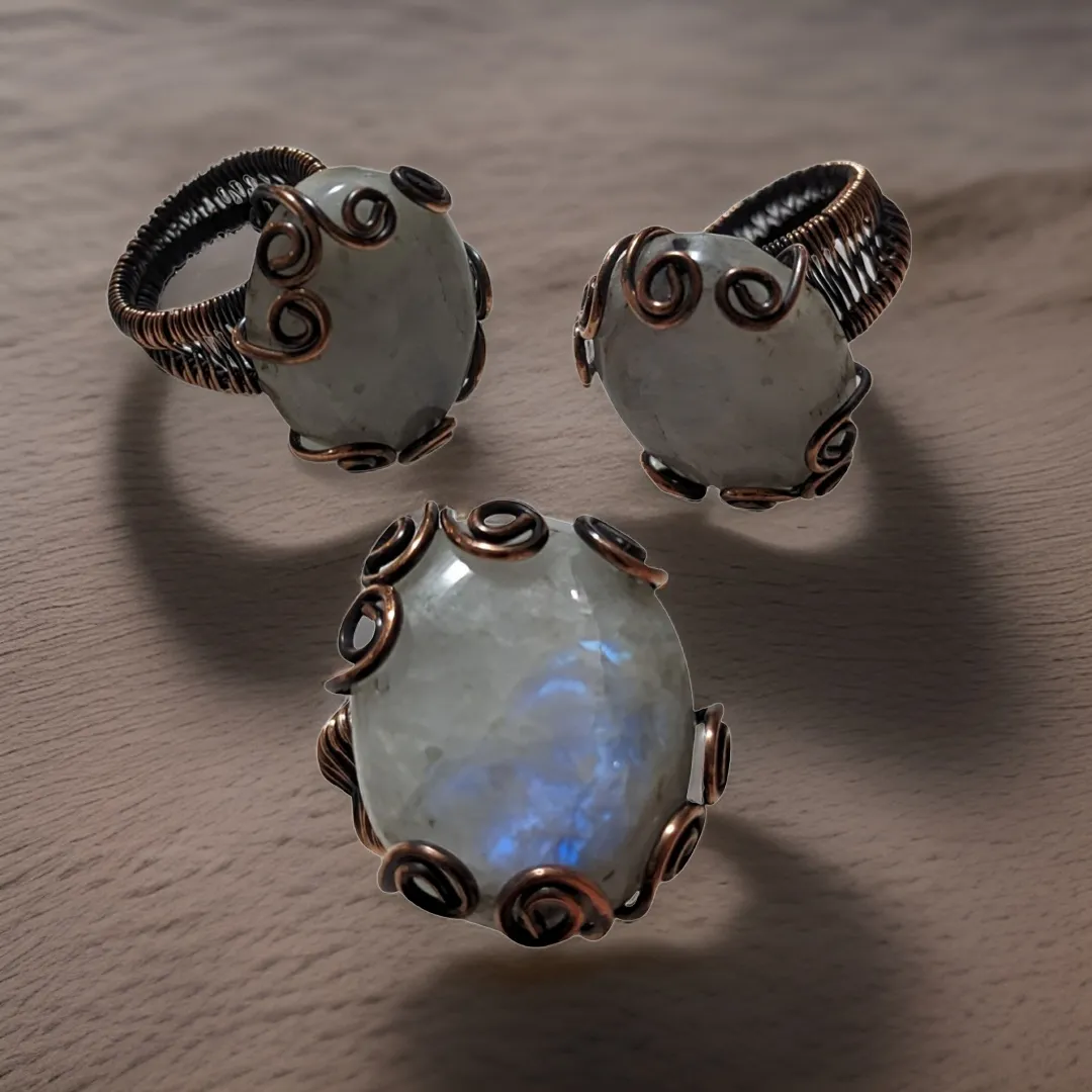 Copper wrapped, Moonstone, Chunky Ring