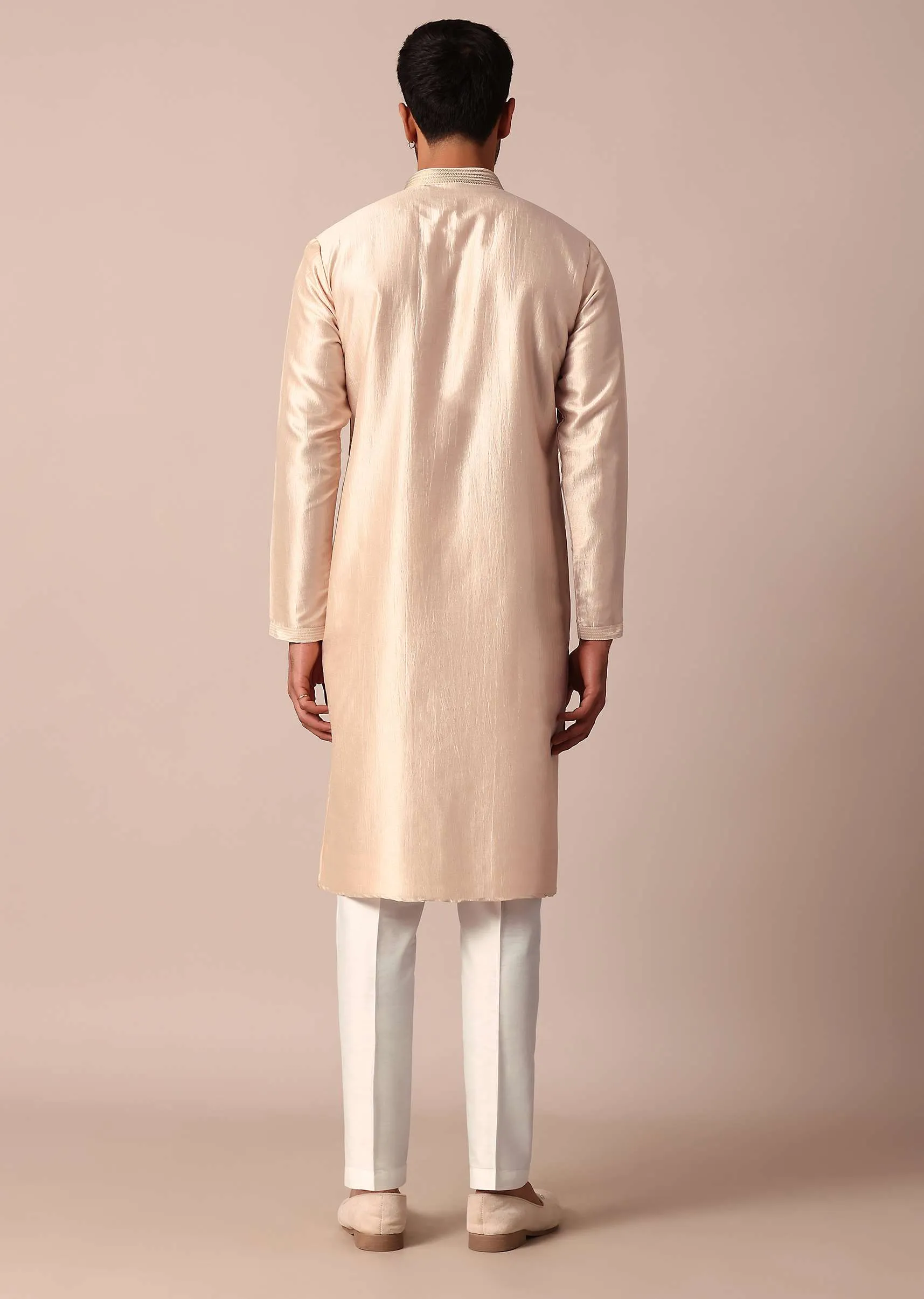 Dazzling Gold Silk Kurta Set For Men