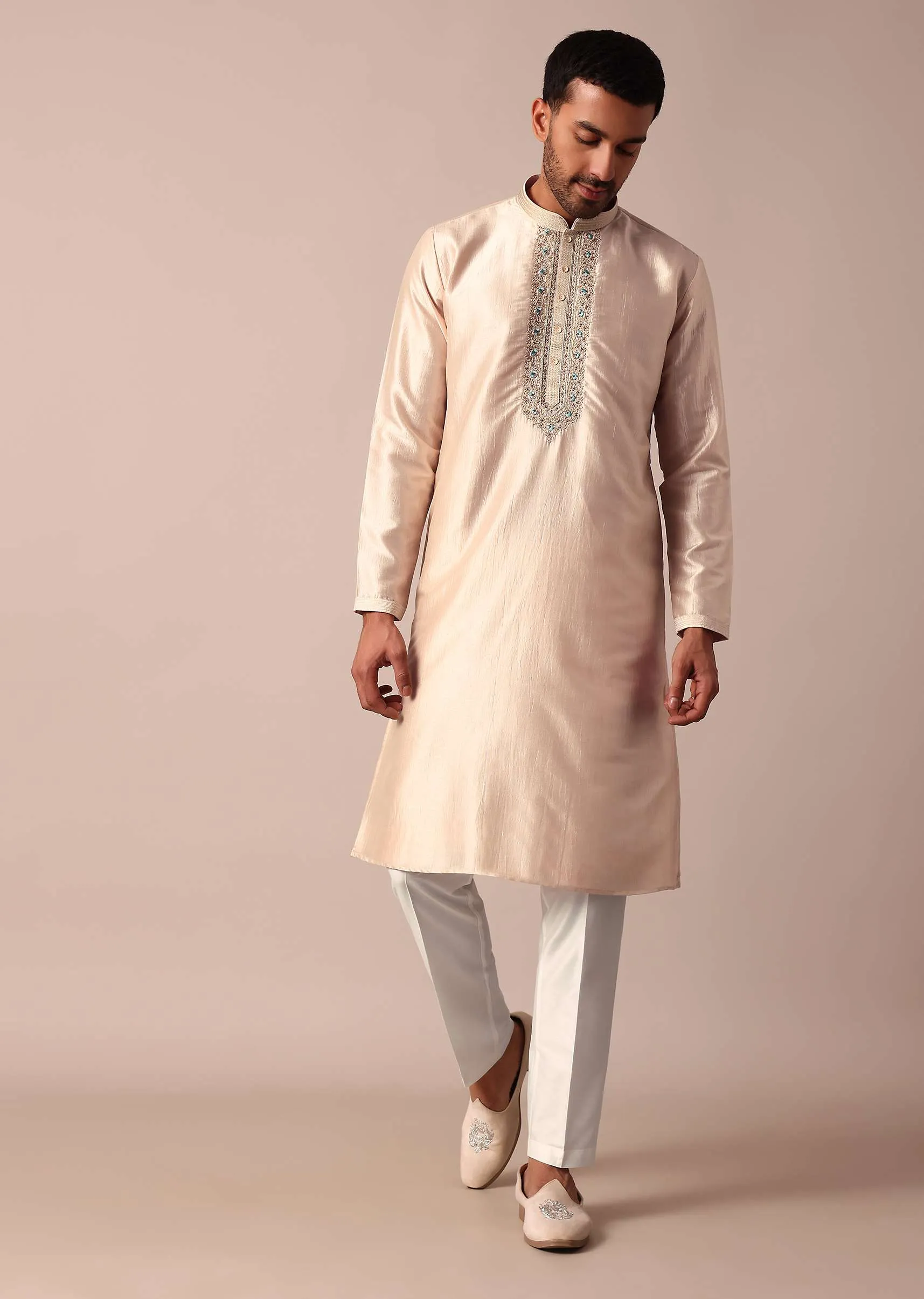 Dazzling Gold Silk Kurta Set For Men