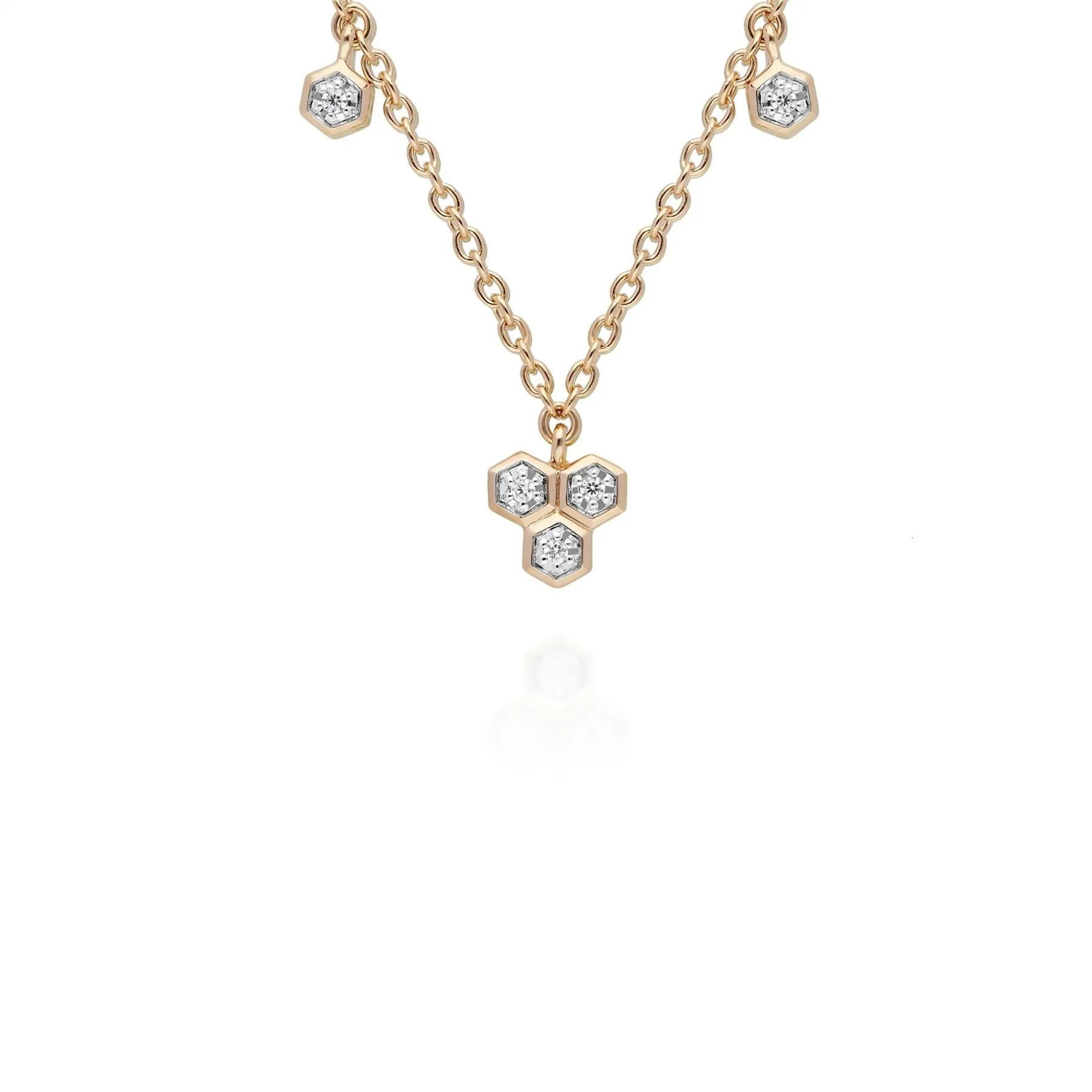 Diamant Trilogie Halskette & Ohrstecker Satz in 9ct Gelb Gold
