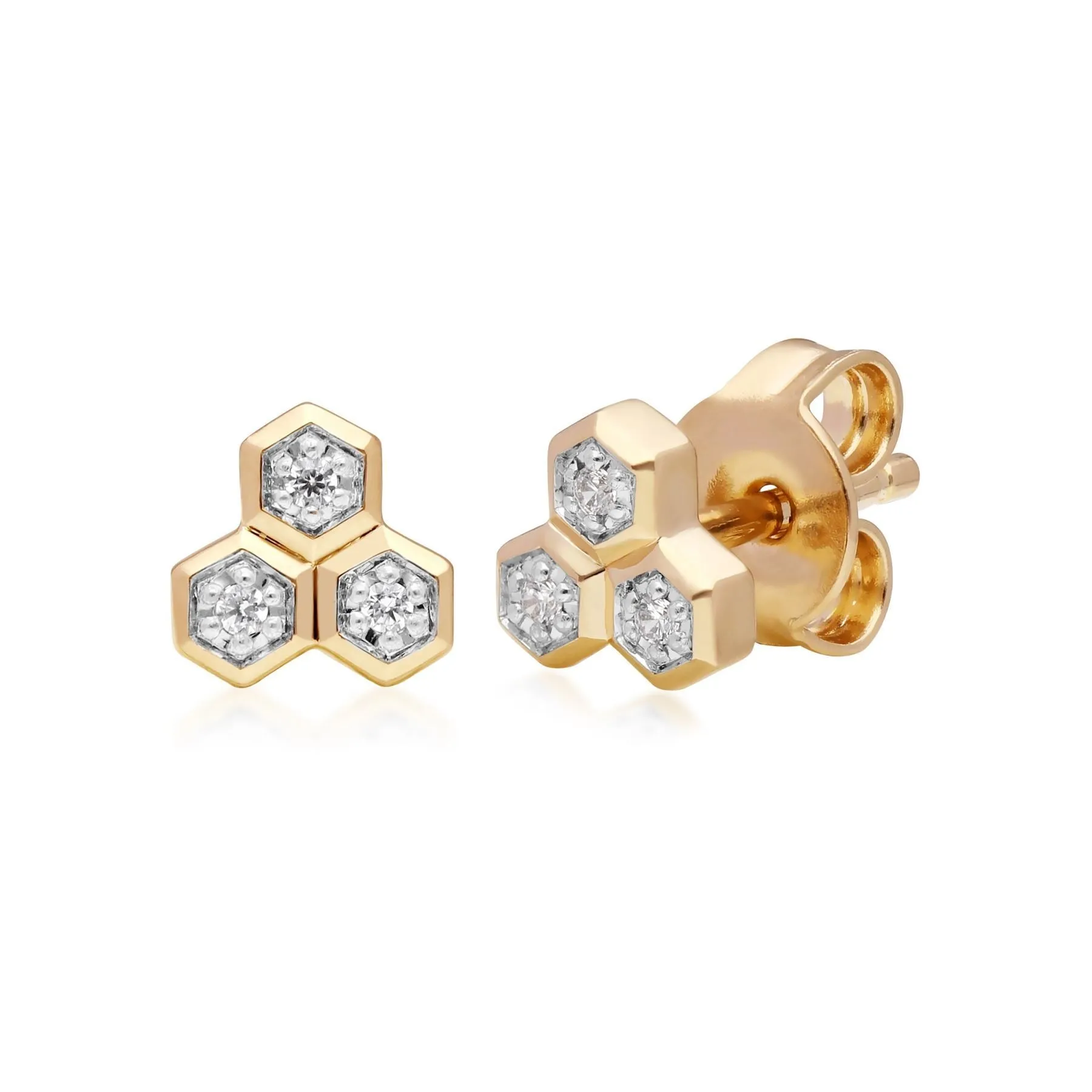 Diamant Trilogie Halskette & Ohrstecker Satz in 9ct Gelb Gold