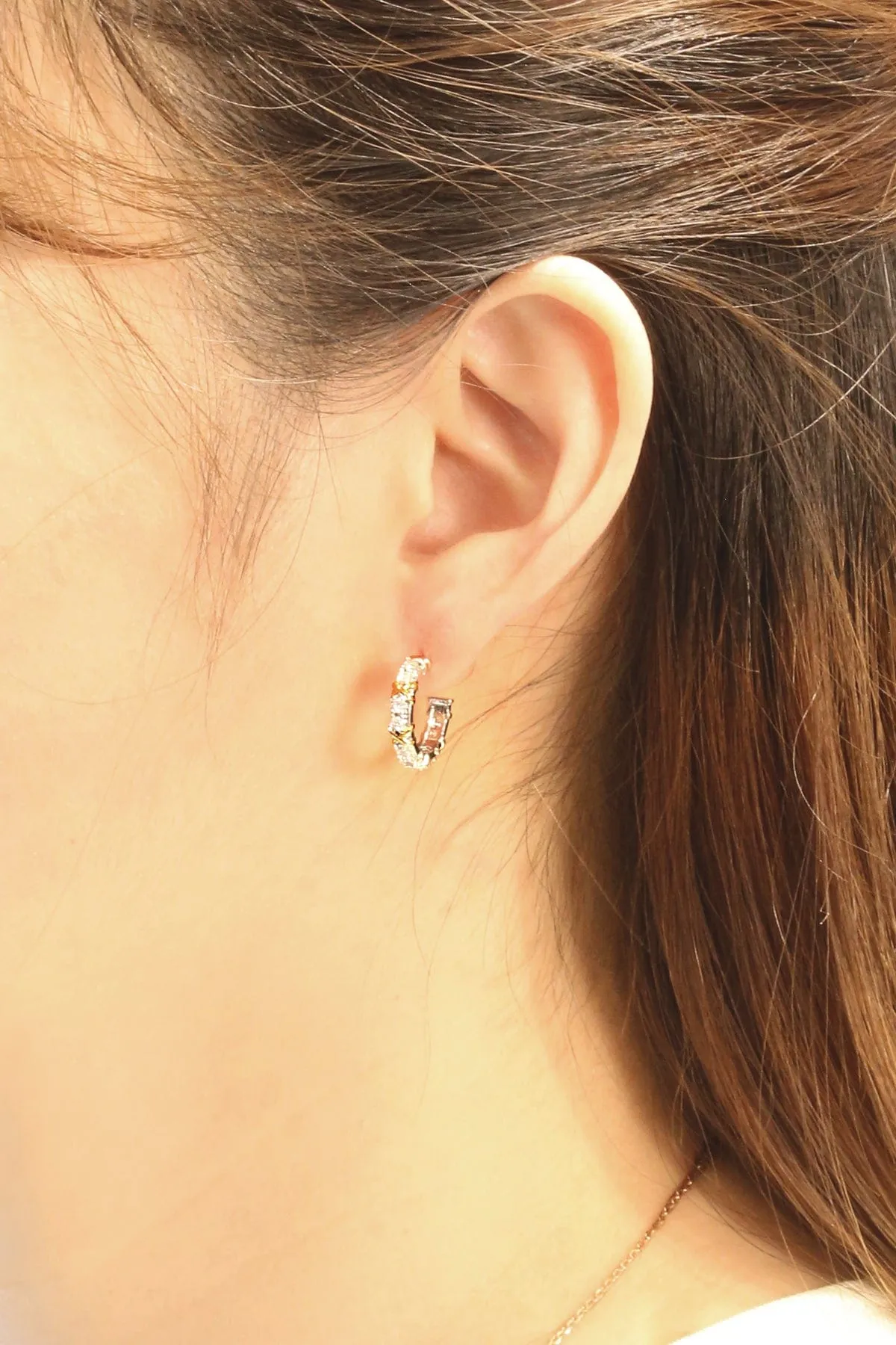 DJE310869 Two Tone Pave CZ Post Hoop Earrings