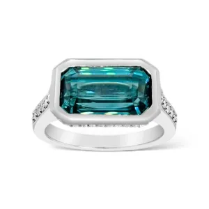 East-West Blue Zircon & Diamond Ring