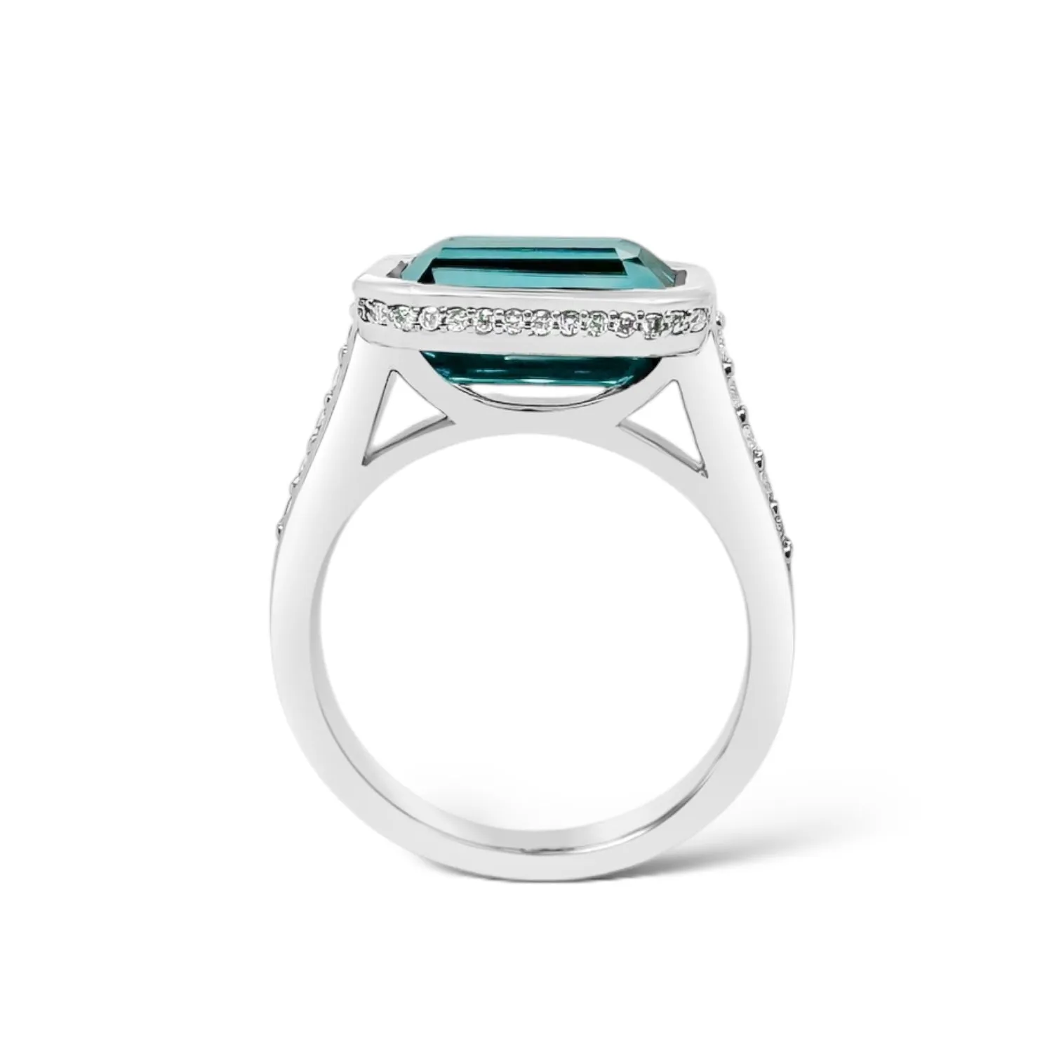East-West Blue Zircon & Diamond Ring