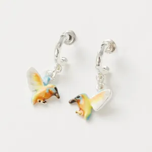 Fable England Enamel Kingfisher Hoop Earrings