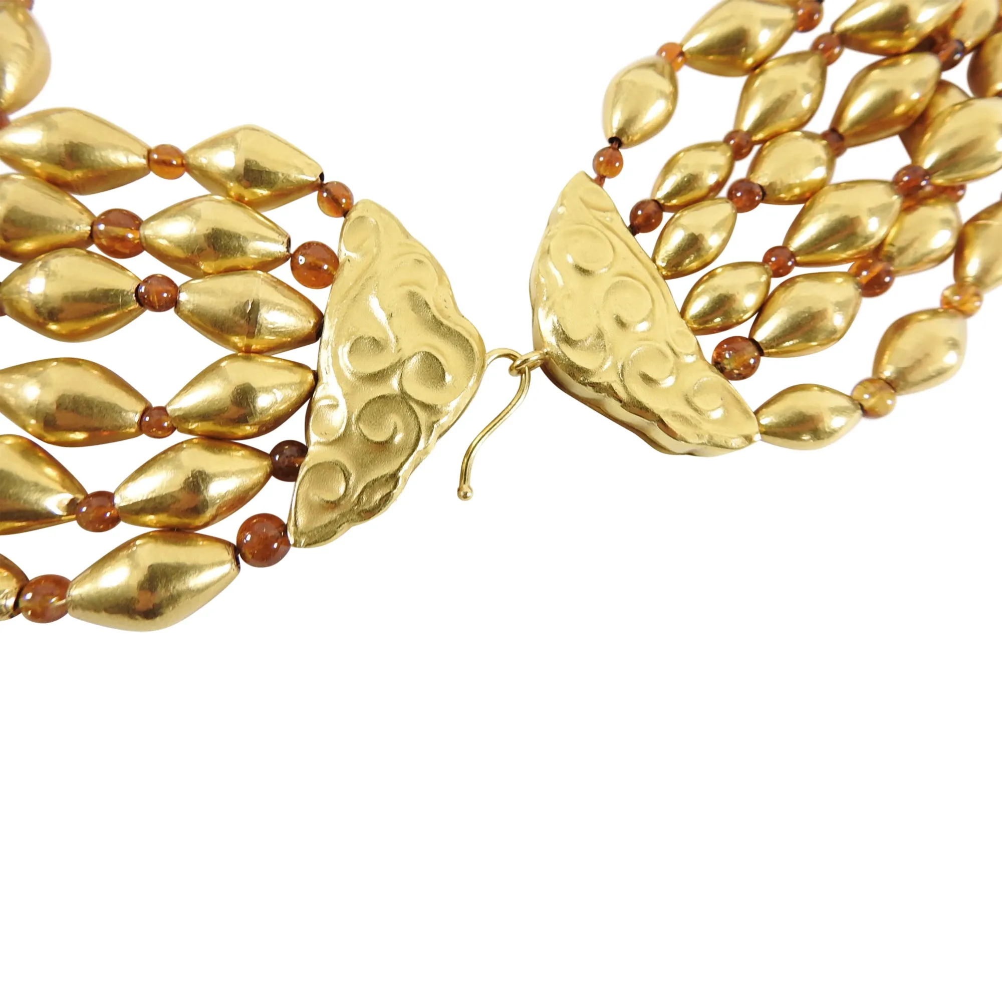 Fred Leighton 22k Gold Asian Carved Amber Multi-Strand Bead Necklace