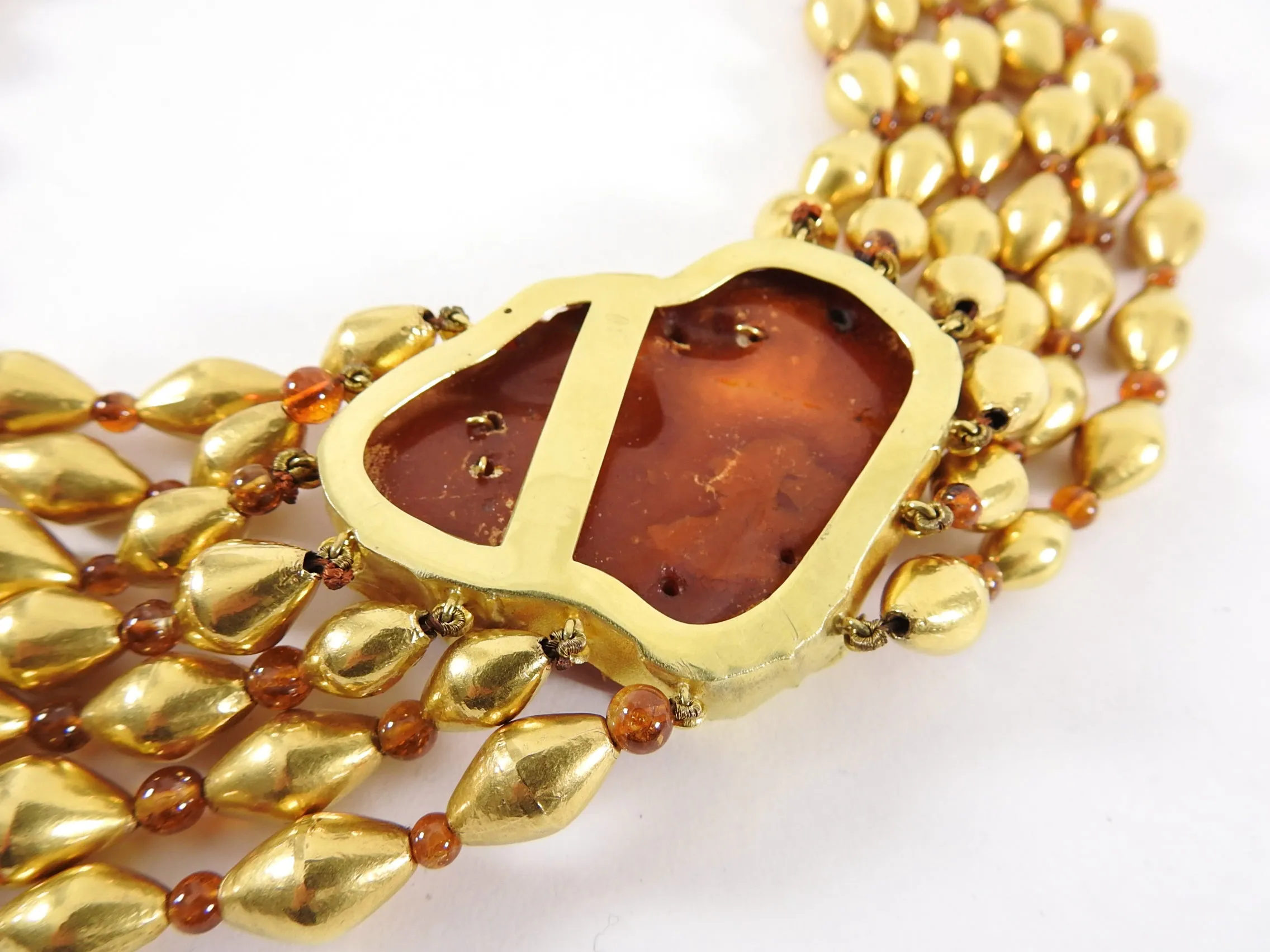 Fred Leighton 22k Gold Asian Carved Amber Multi-Strand Bead Necklace