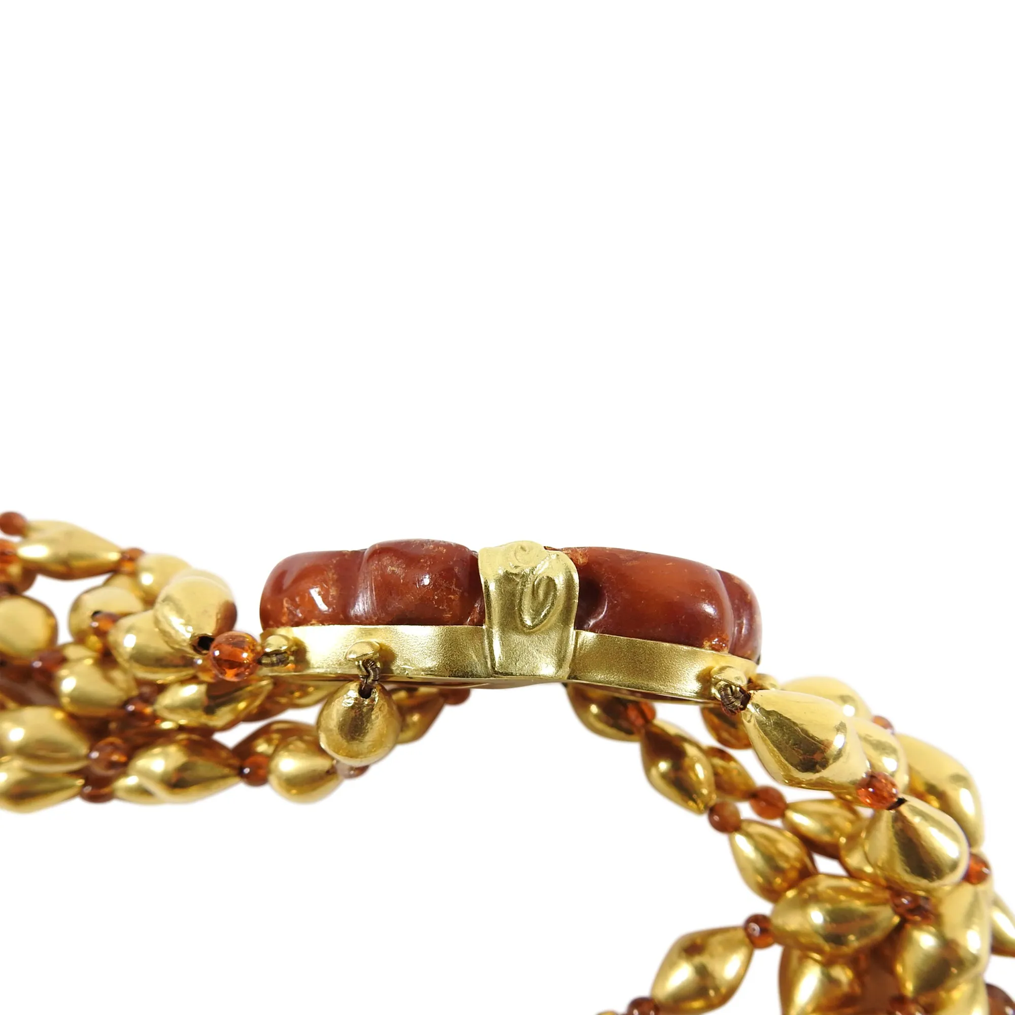 Fred Leighton 22k Gold Asian Carved Amber Multi-Strand Bead Necklace
