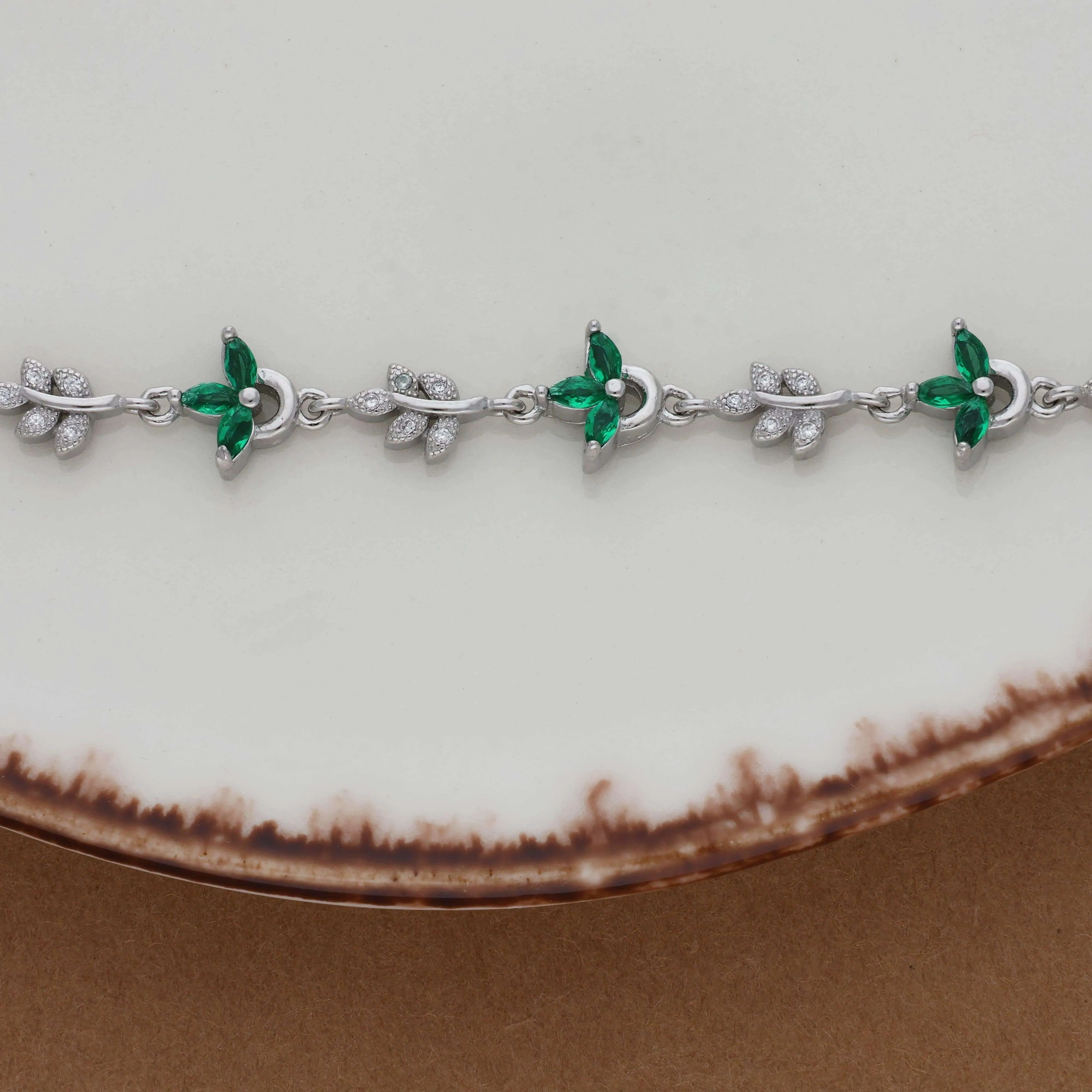 Green Diya Silver Bracelet
