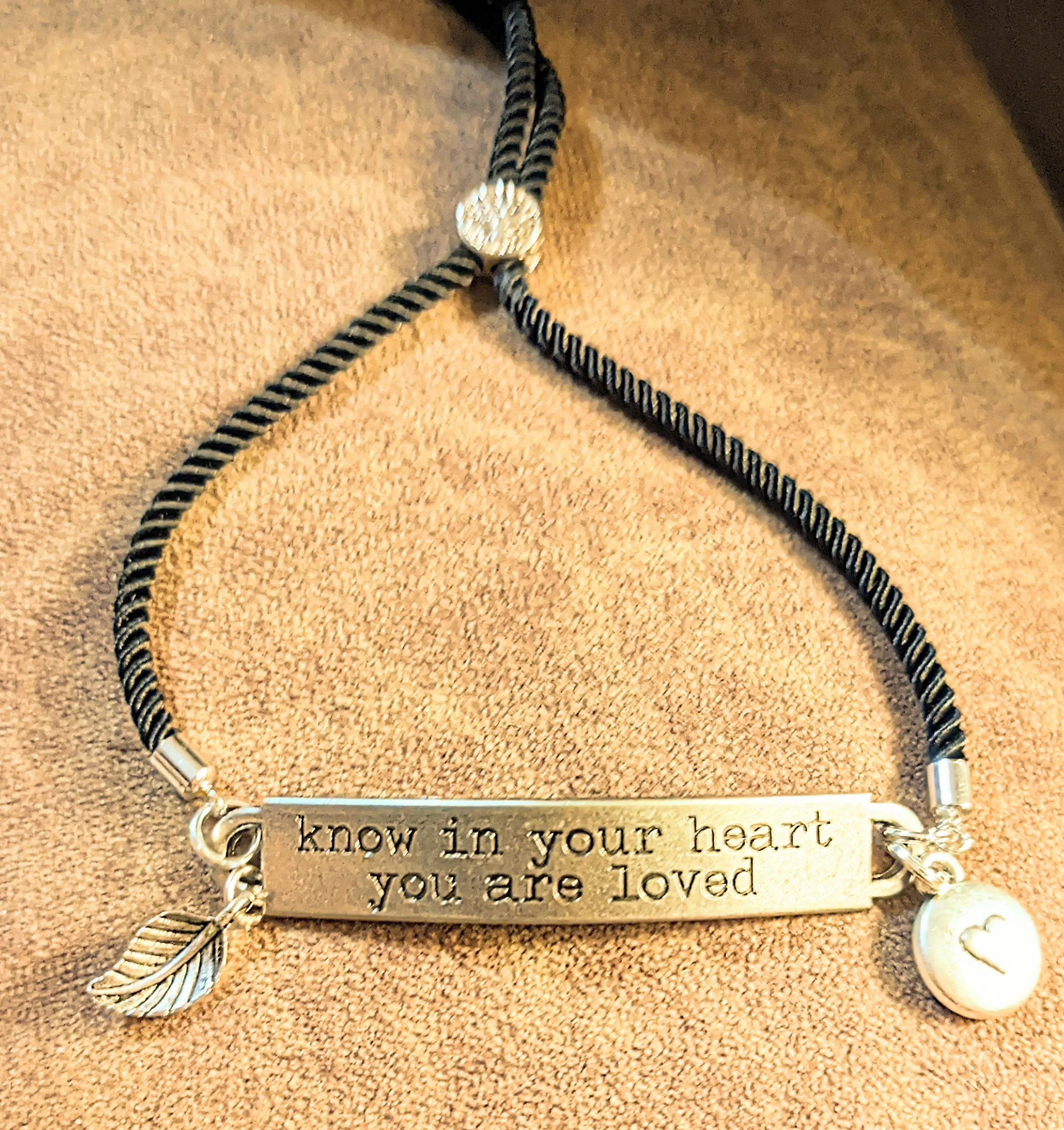 Know in Your Heart You Are Loved, Inspirational Quote Twisted rope bolo Bracelet