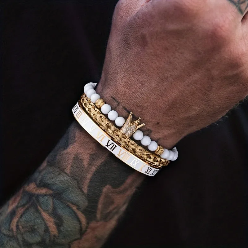 Luxurious Skull And Roman Numeral Bracelet for Men | Gold-Plated