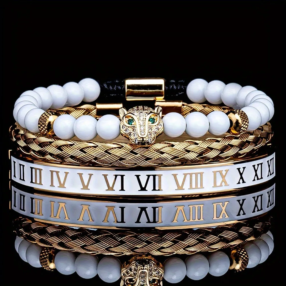 Luxurious Skull And Roman Numeral Bracelet for Men | Gold-Plated