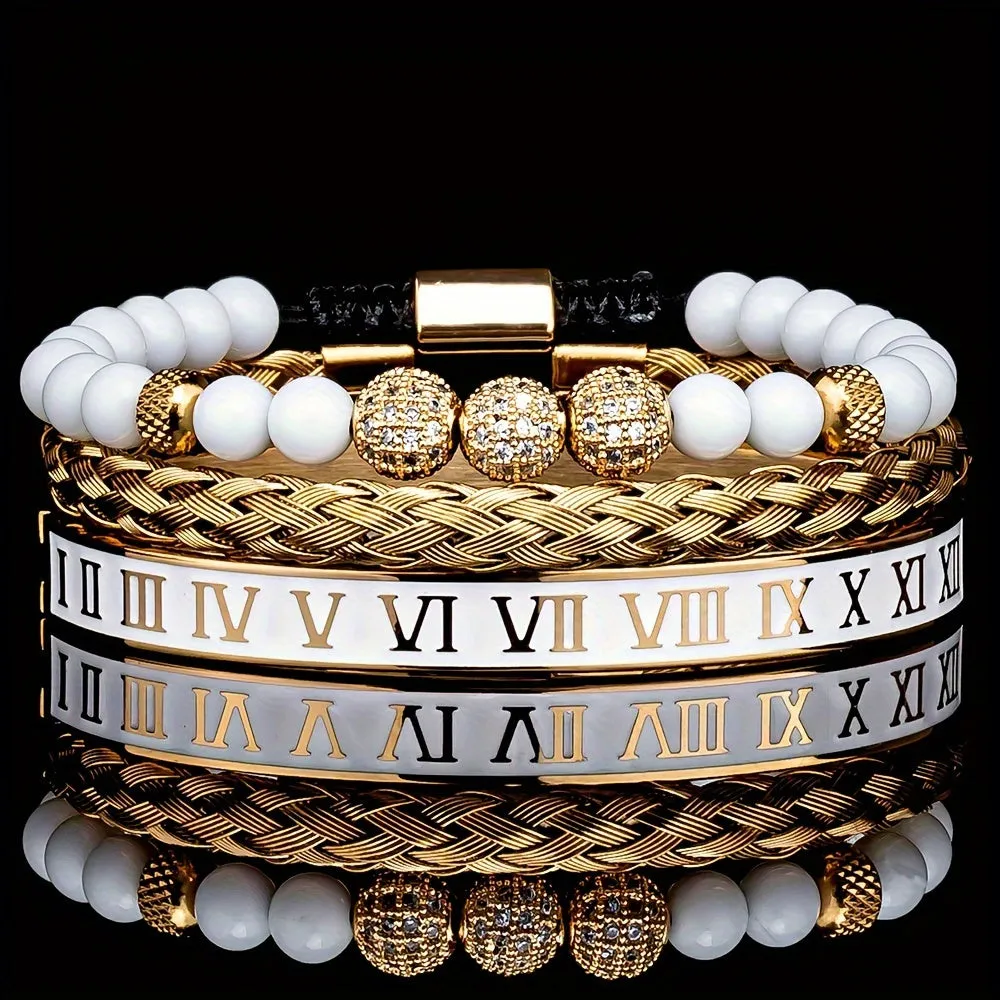 Luxurious Skull And Roman Numeral Bracelet for Men | Gold-Plated