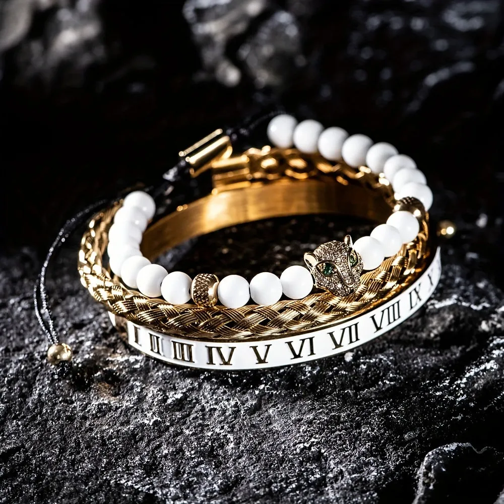 Luxurious Skull And Roman Numeral Bracelet for Men | Gold-Plated