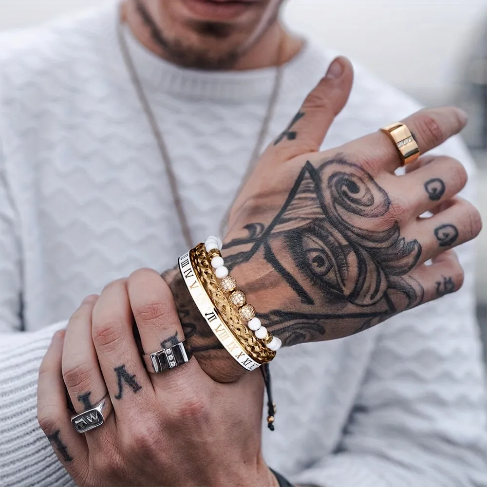 Luxurious Skull And Roman Numeral Bracelet for Men | Gold-Plated