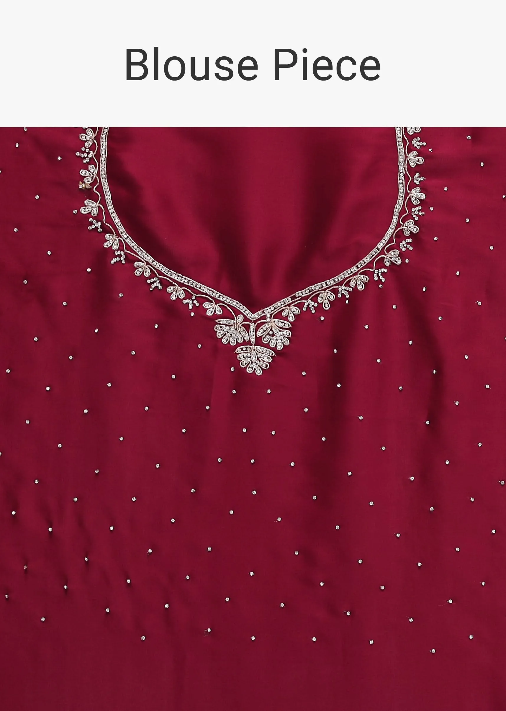 Maroon Satin Saree With Bead Work With Unstitched Blouse