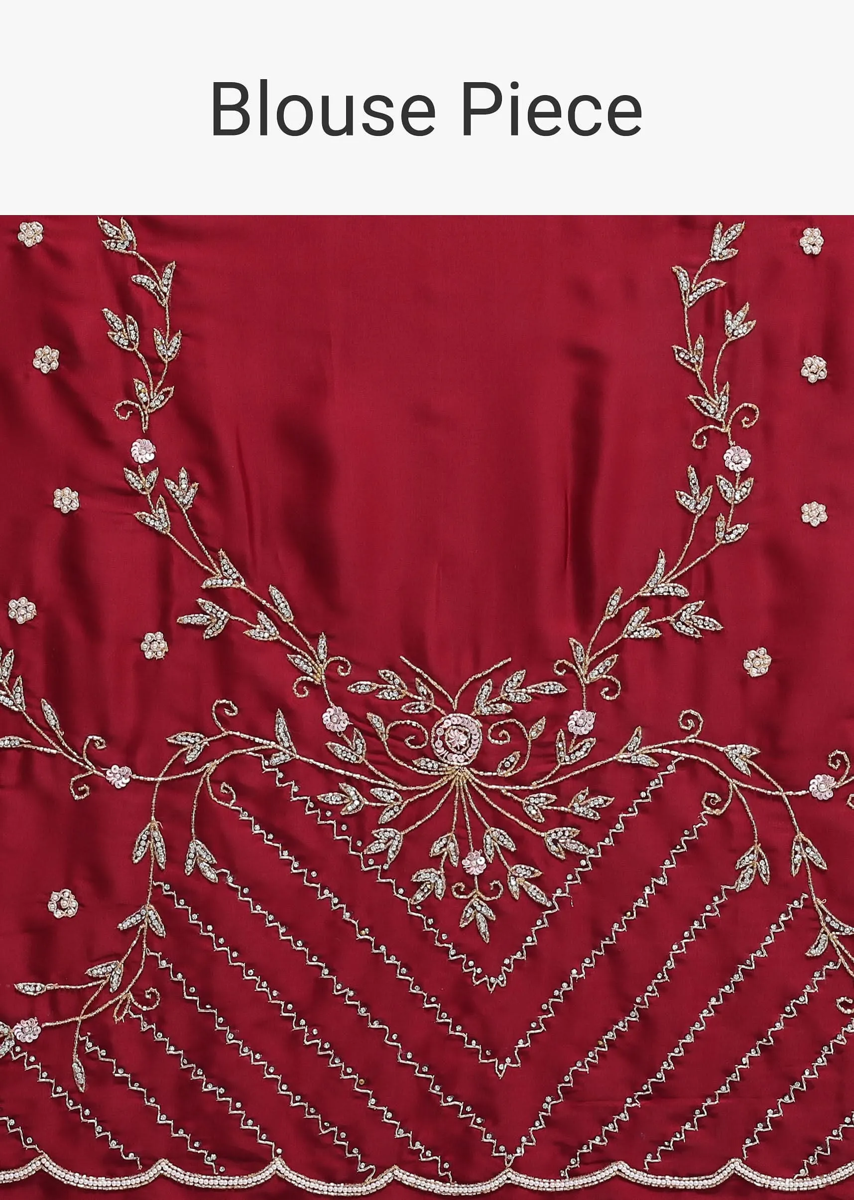 Maroon Satin Saree With Cutdana Border And Unstitched Blouse Fabric
