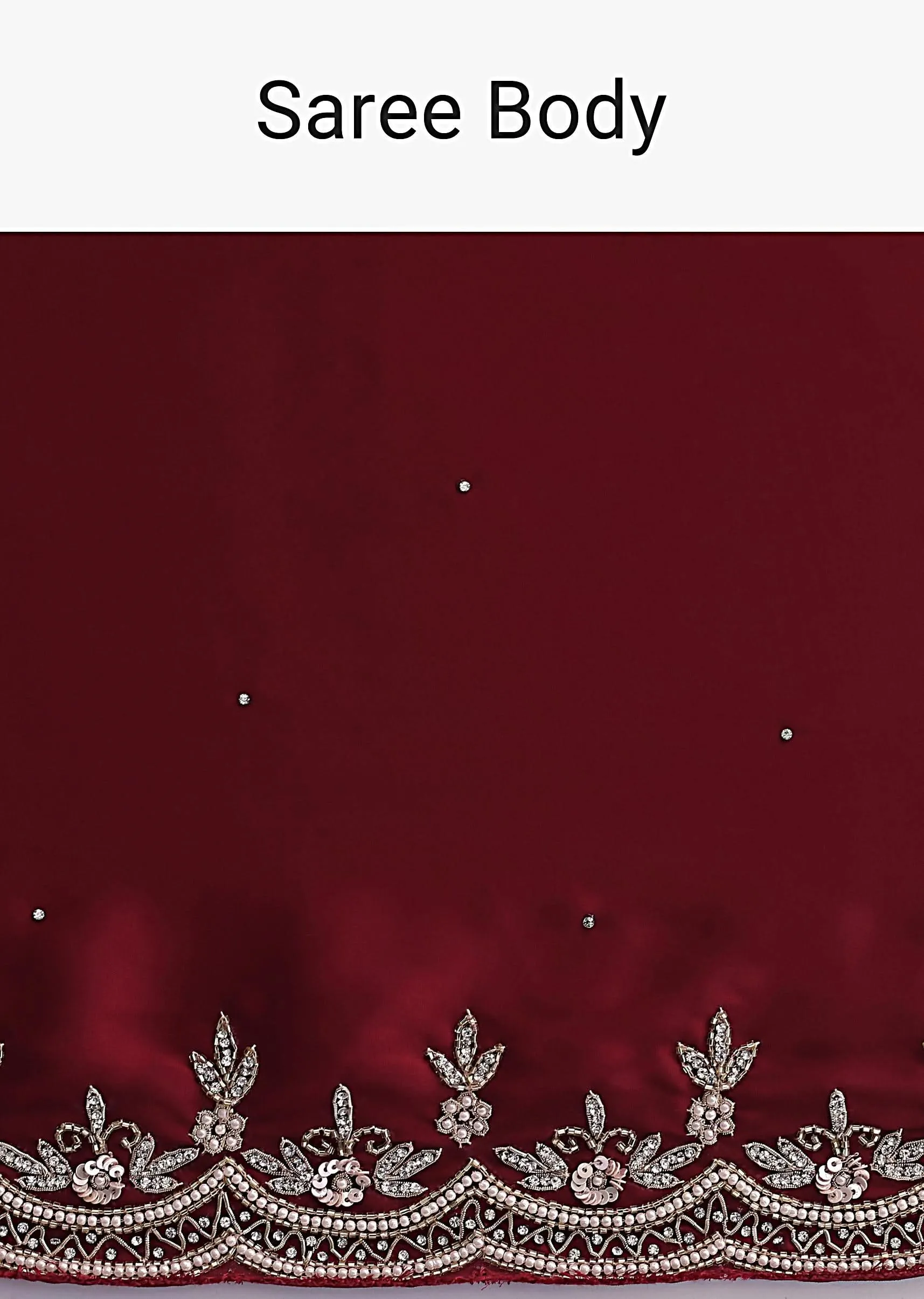 Maroon Satin Saree With Cutdana Border And Unstitched Blouse Fabric