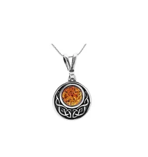 MILENA Round Amber Celtic Silver Necklace