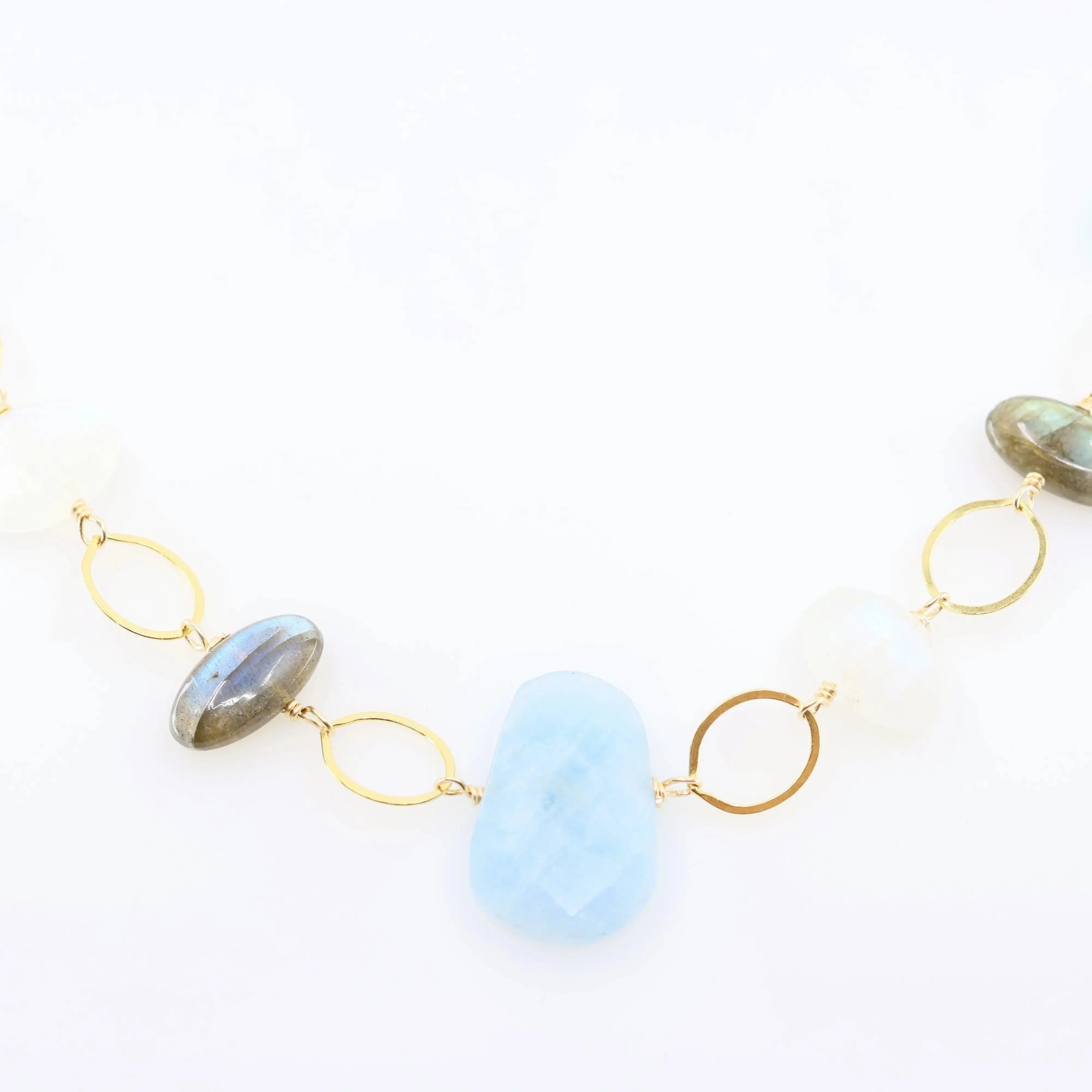 Milky Aquamarine, Rainbow Moonstone and Labradorite Statement Necklace