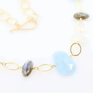 Milky Aquamarine, Rainbow Moonstone and Labradorite Statement Necklace