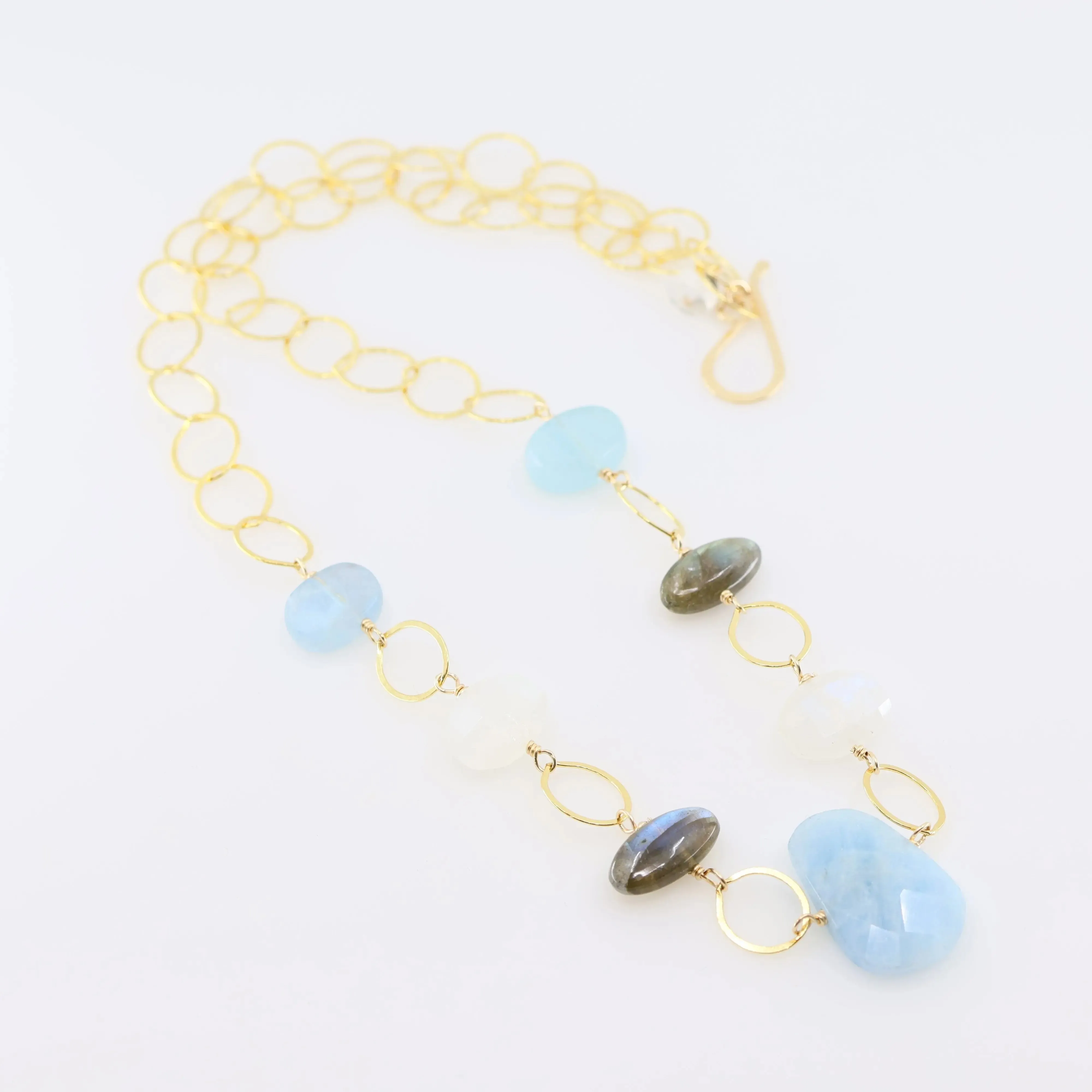Milky Aquamarine, Rainbow Moonstone and Labradorite Statement Necklace