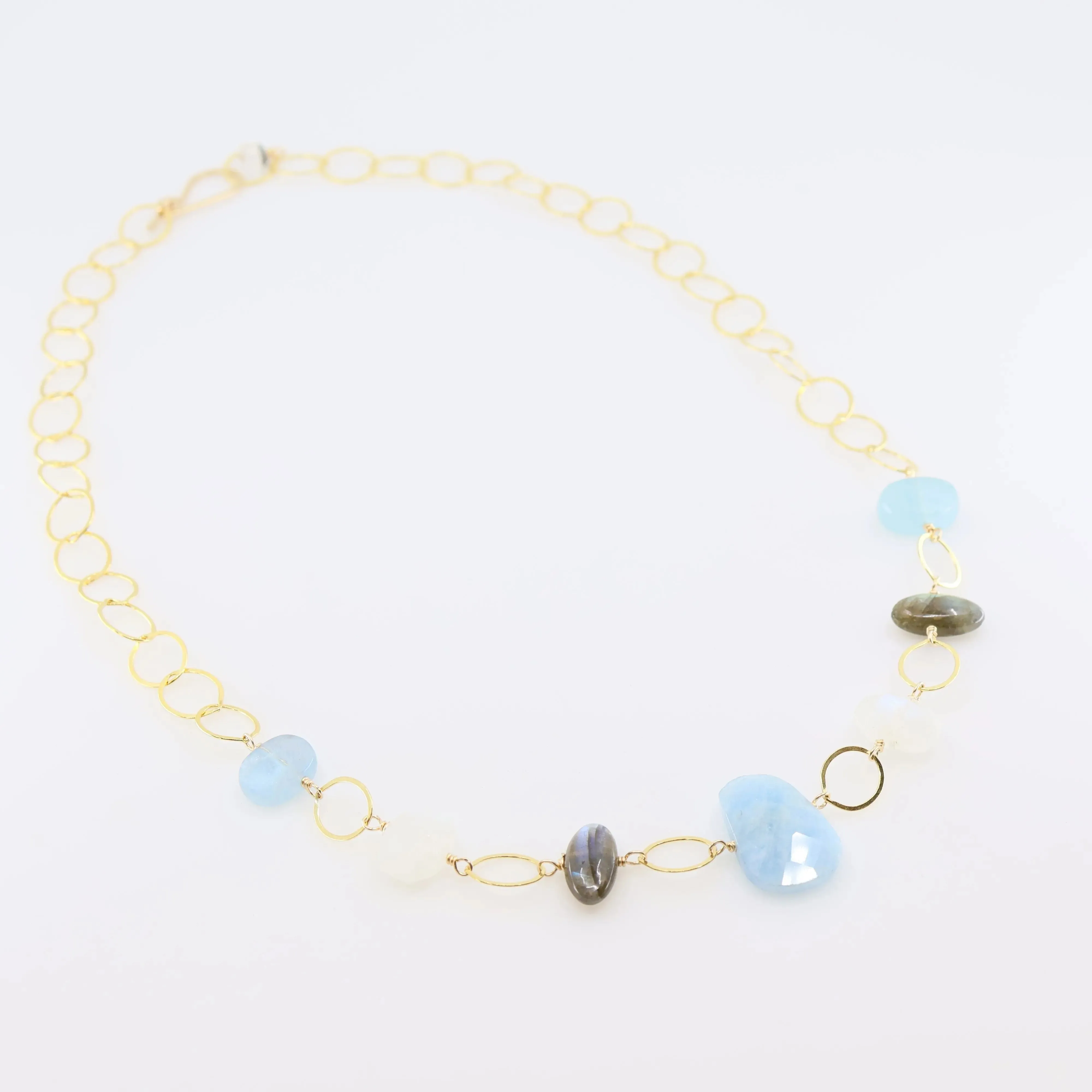 Milky Aquamarine, Rainbow Moonstone and Labradorite Statement Necklace