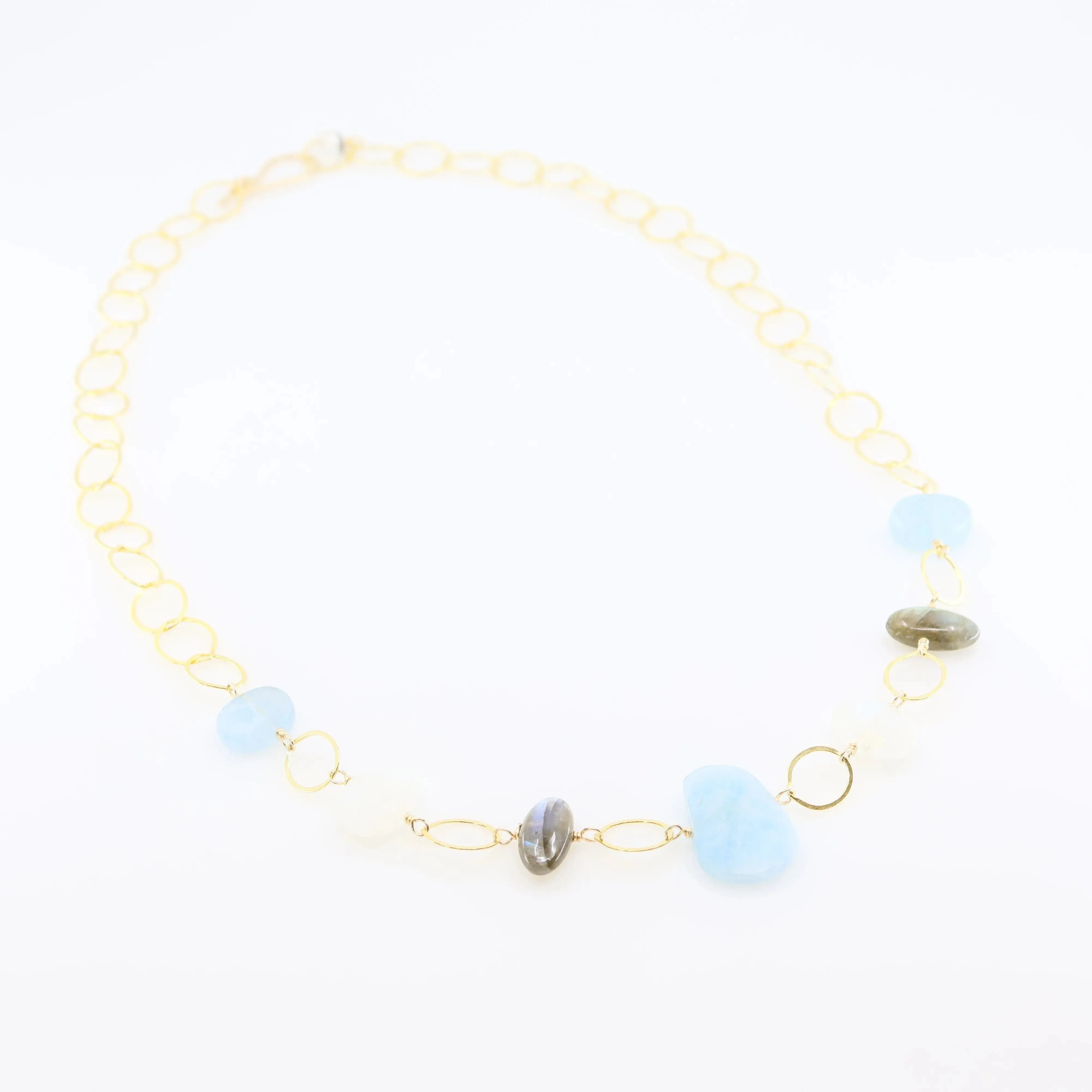 Milky Aquamarine, Rainbow Moonstone and Labradorite Statement Necklace
