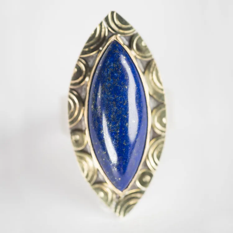 Mykonos Lapis Lazuli Ring in Gold & Silver, US Size 9,