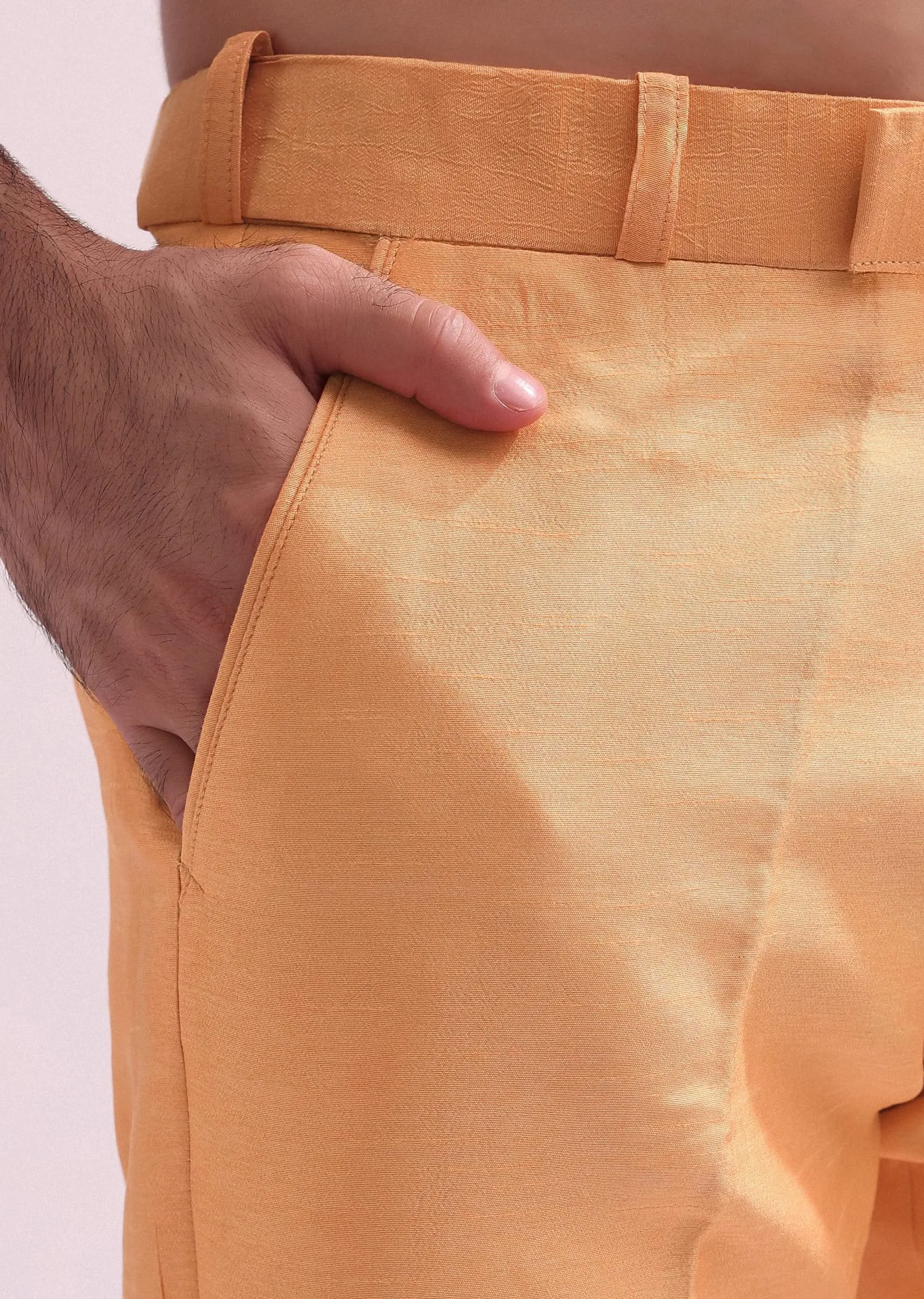 Peach Ombre Pintuck Laced Bandhgala With Kurta And Pants