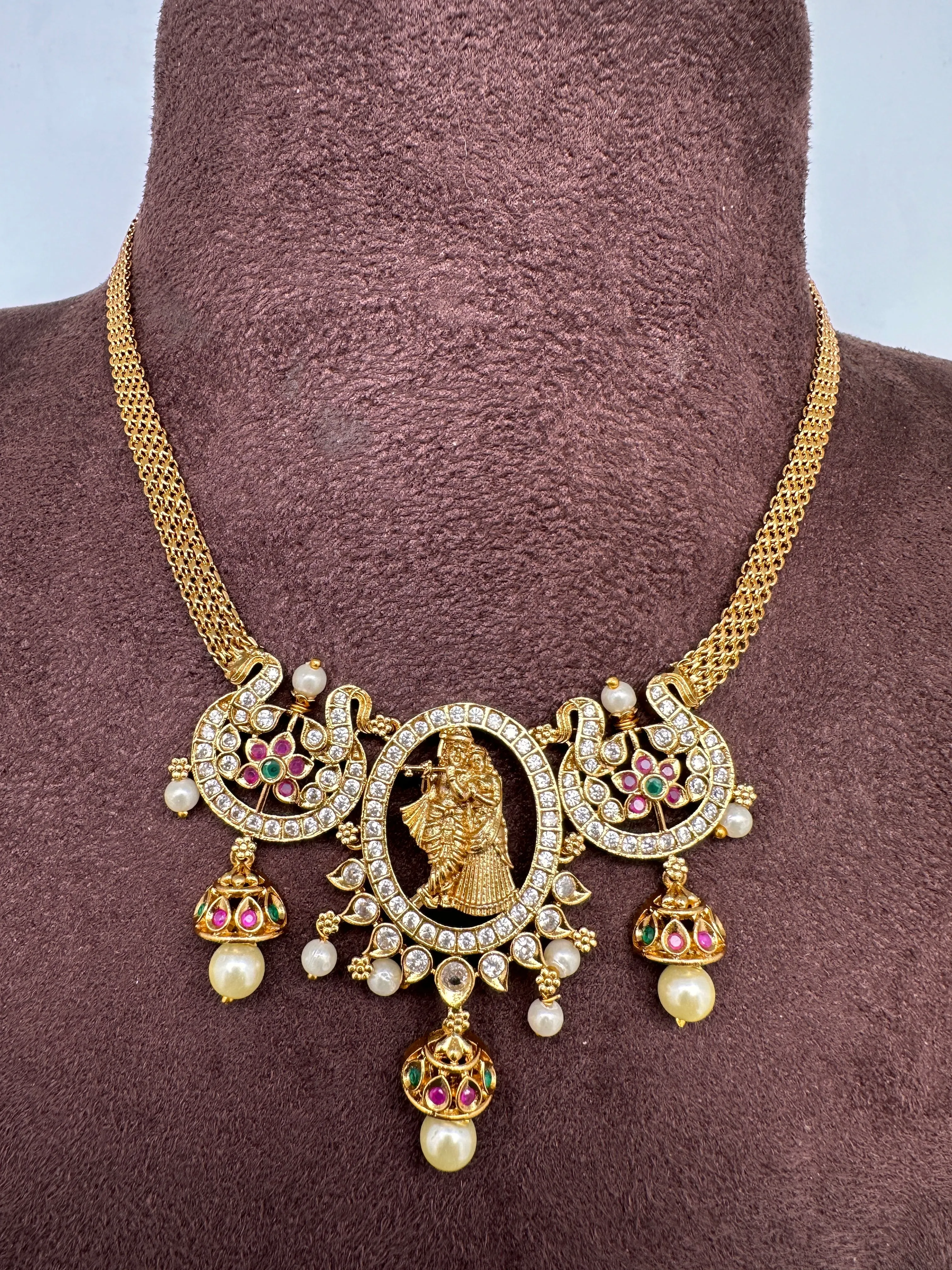 Radha Krishna Pendent Chain Style Matte Finish Dainty Necklace