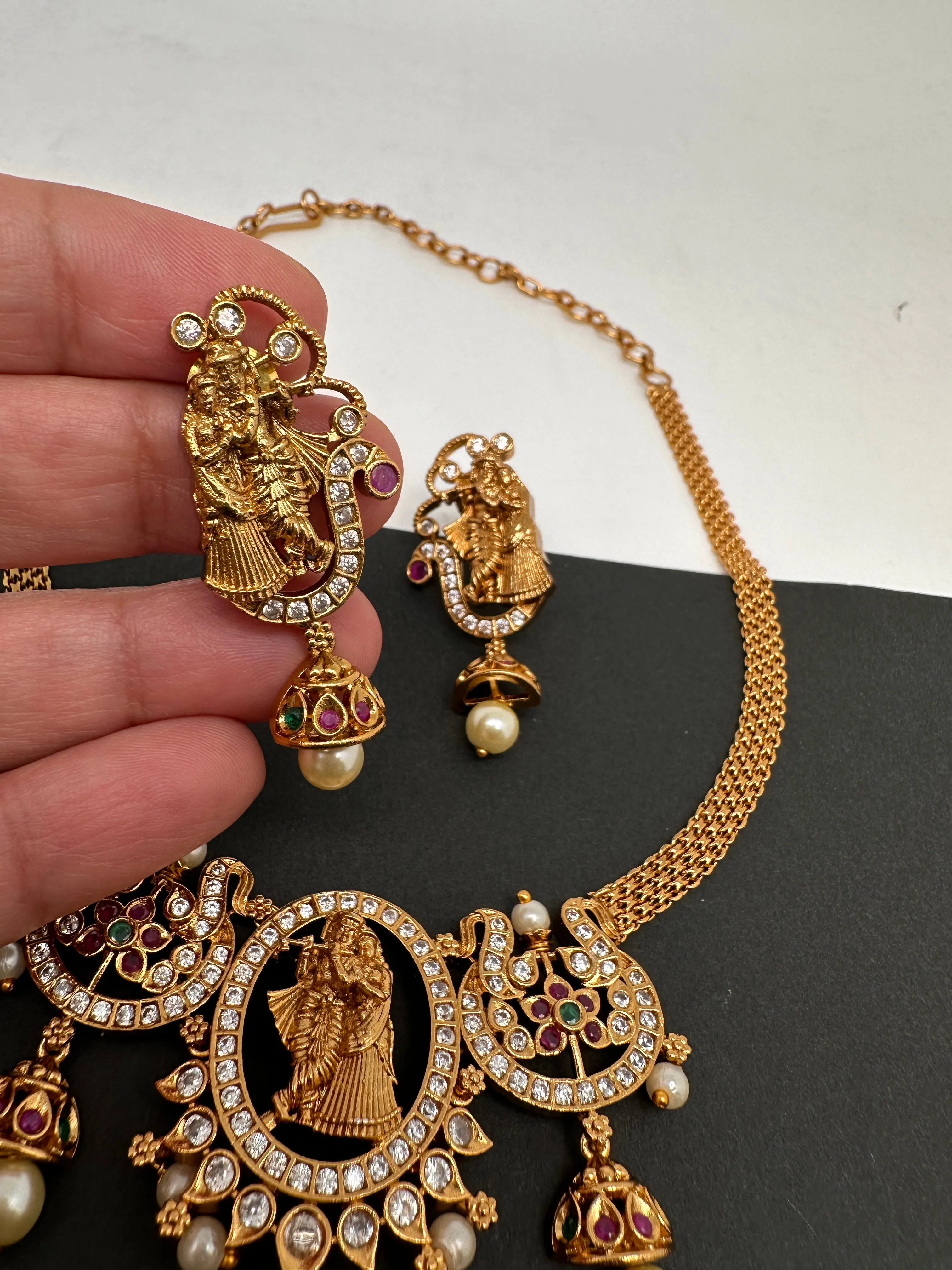 Radha Krishna Pendent Chain Style Matte Finish Dainty Necklace
