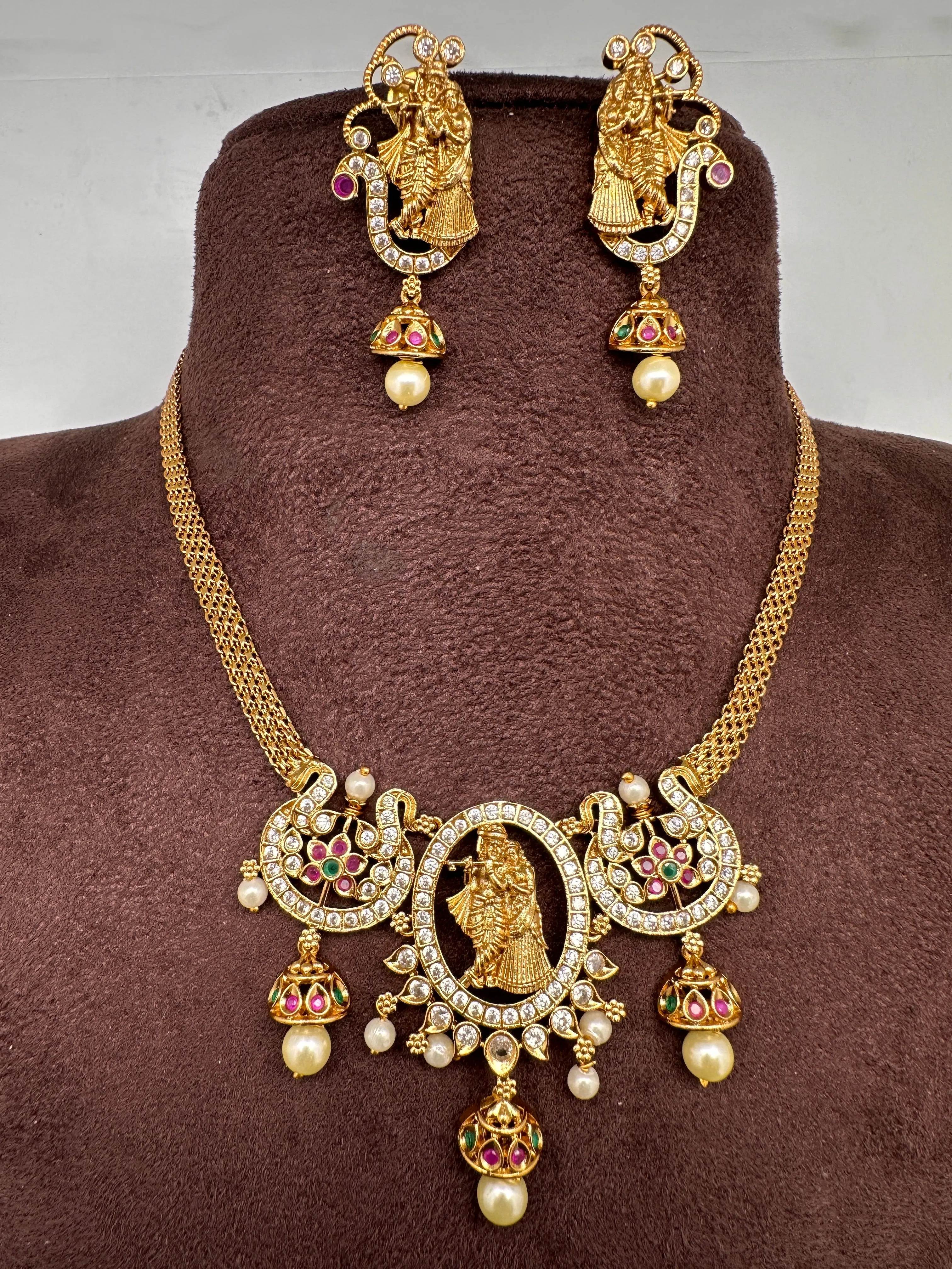 Radha Krishna Pendent Chain Style Matte Finish Dainty Necklace