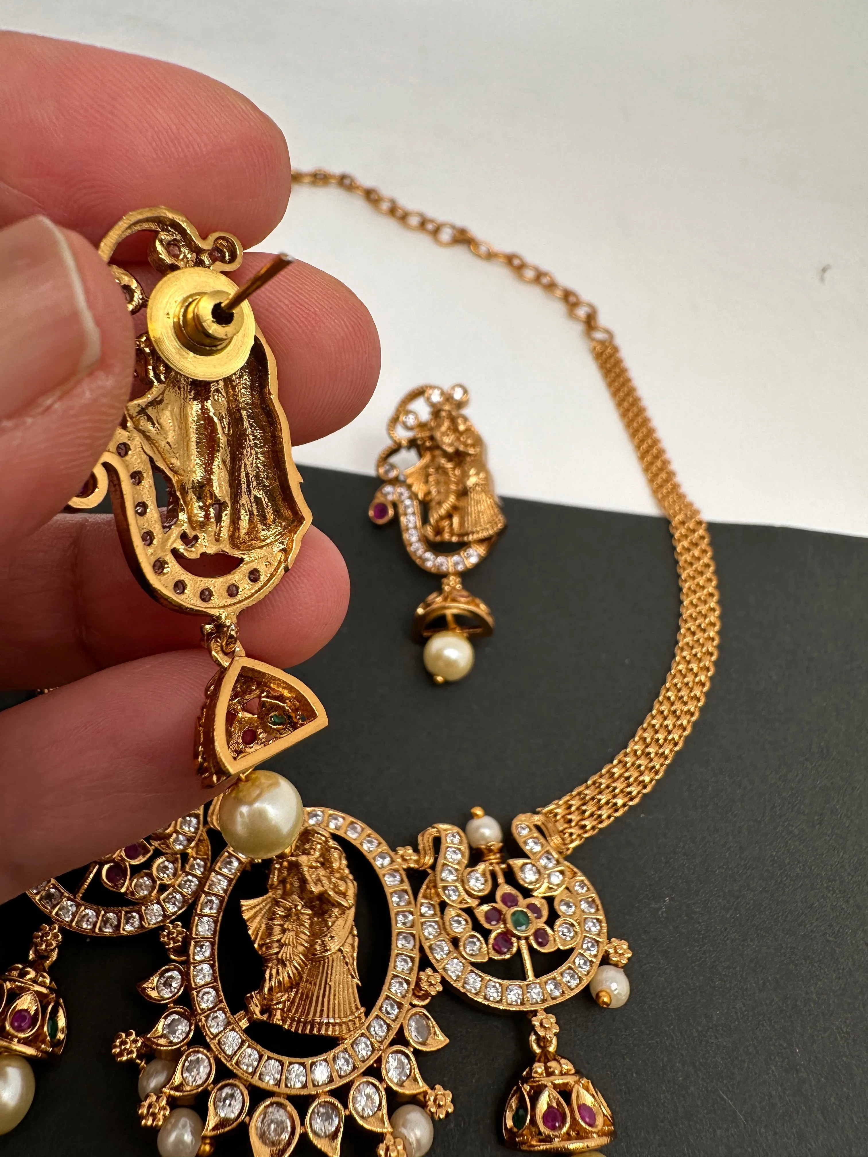 Radha Krishna Pendent Chain Style Matte Finish Dainty Necklace