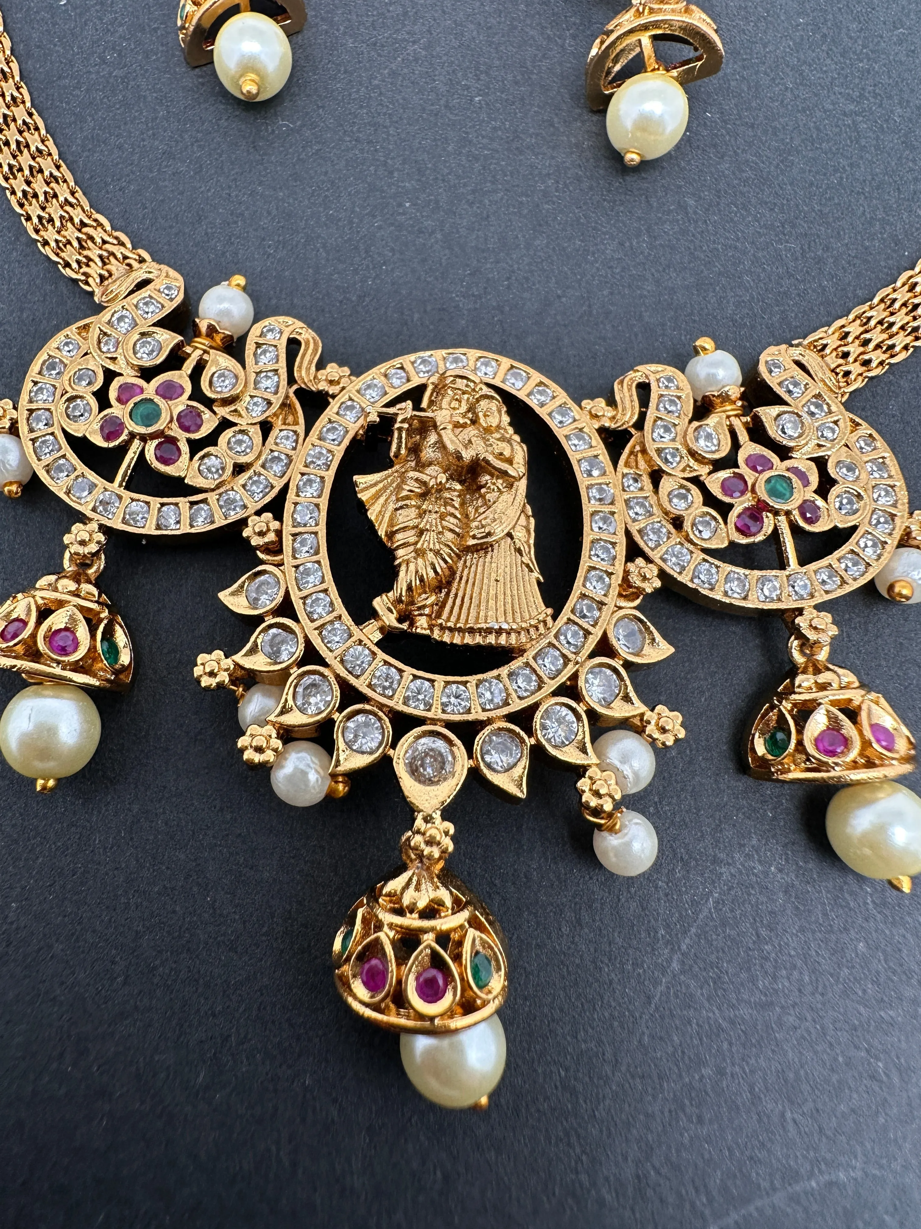 Radha Krishna Pendent Chain Style Matte Finish Dainty Necklace