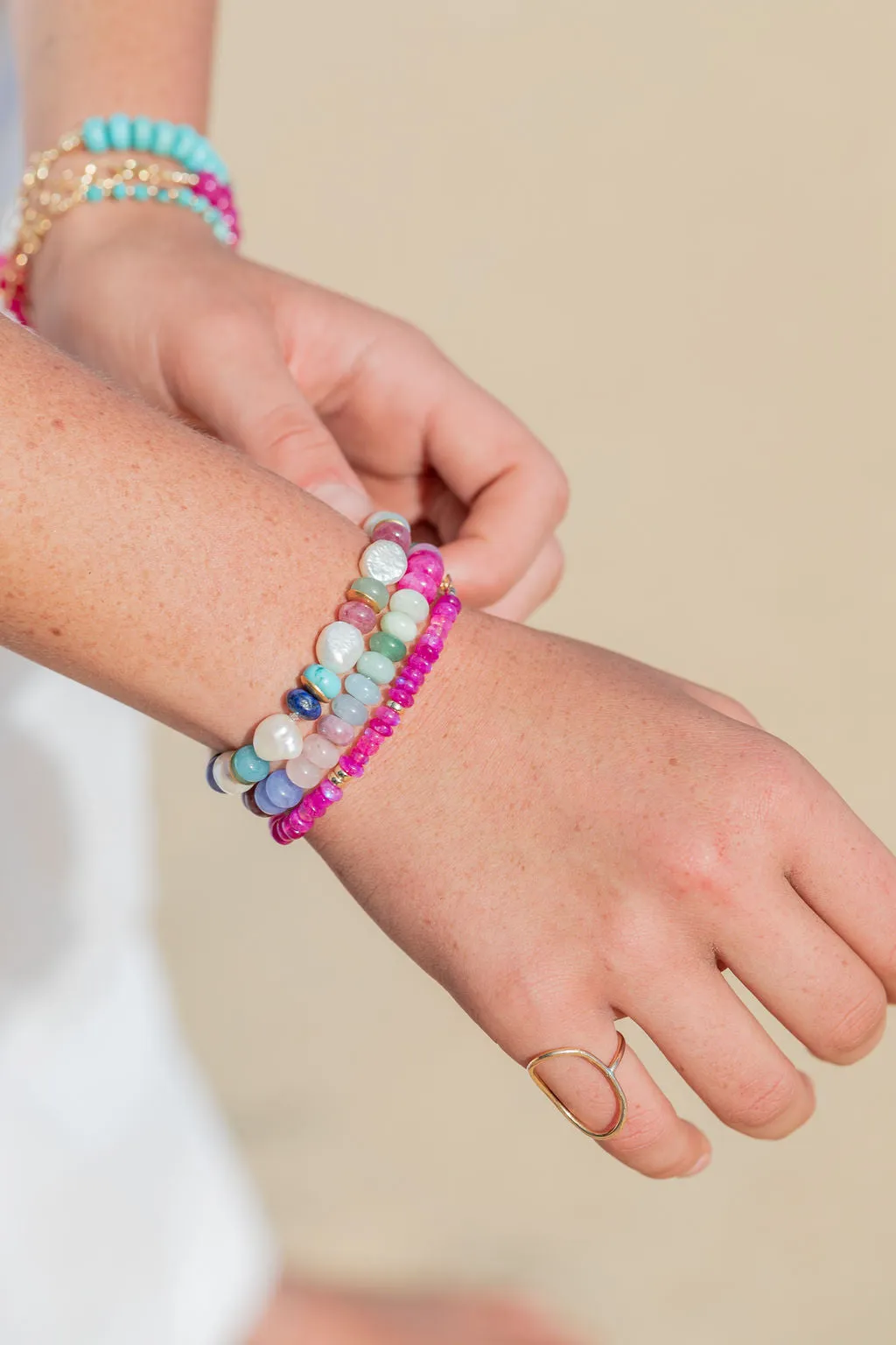 Sale - Hot Pink Rainbow Moonstone Bracelet - Kekipi