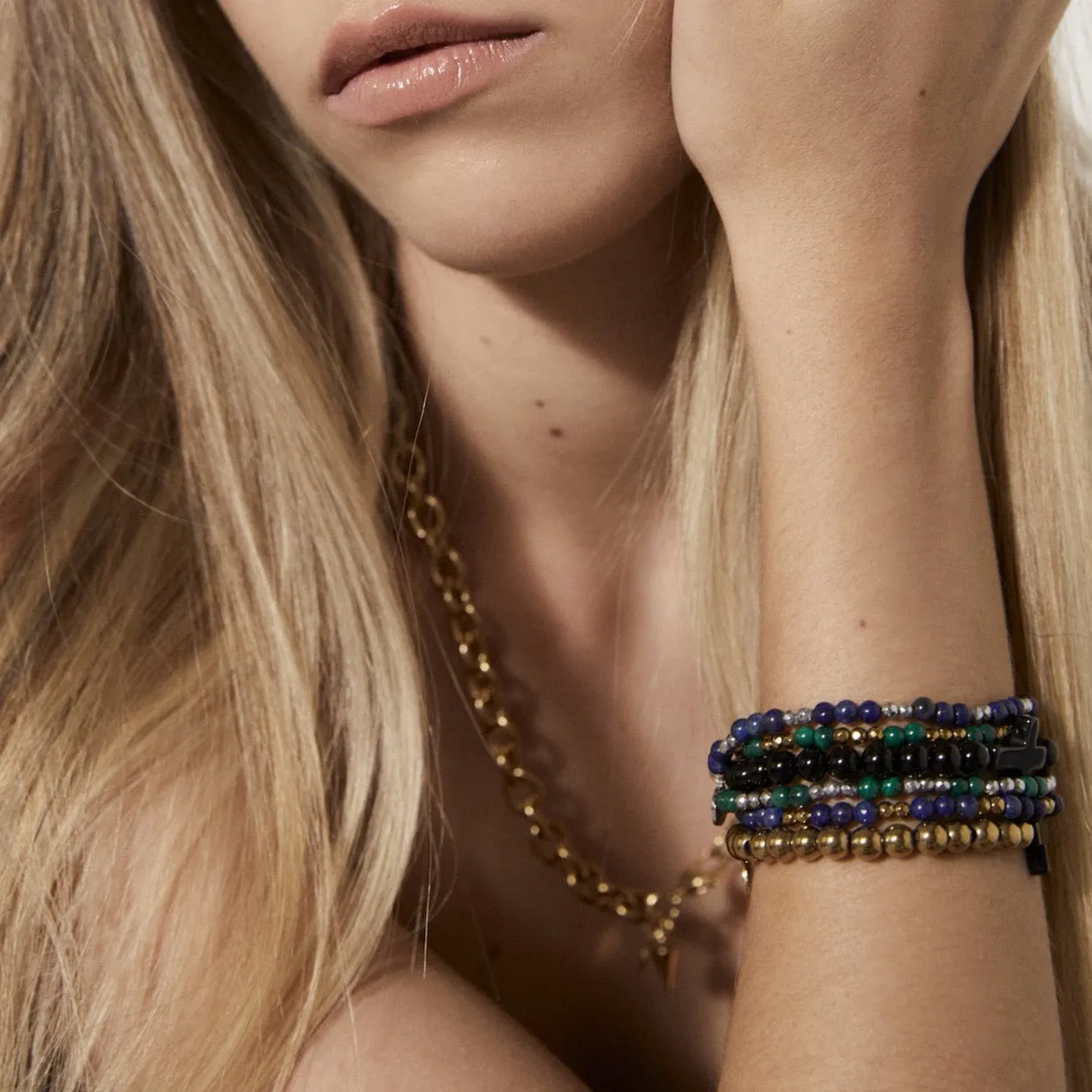 Silk & Steel Sequence Bracelet - Blue Lapis Lazuli/Silver