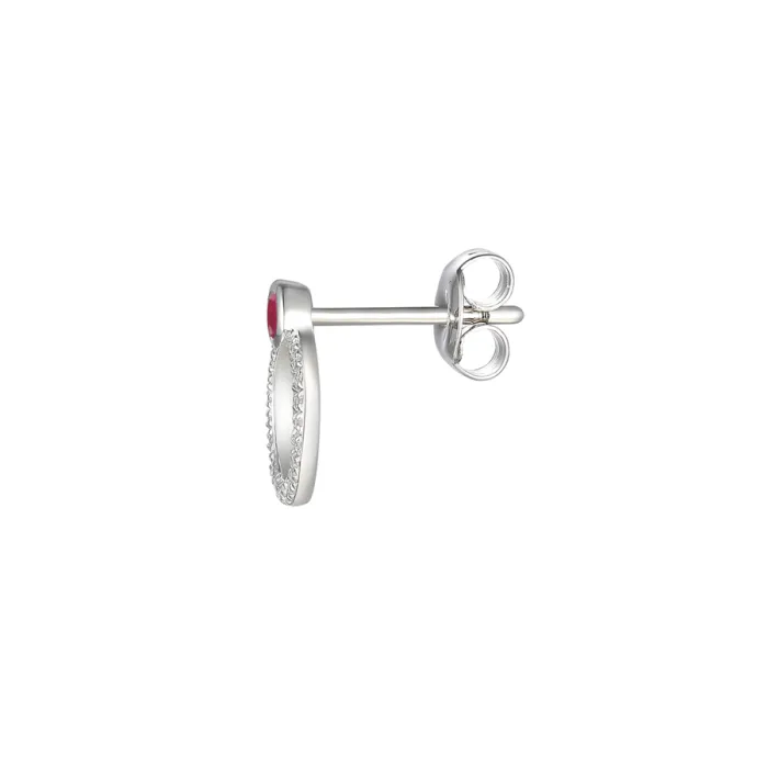 Silver Oval Ruby Cubic Zirconia Stud Earrings