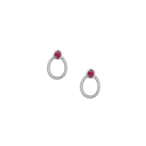 Silver Oval Ruby Cubic Zirconia Stud Earrings