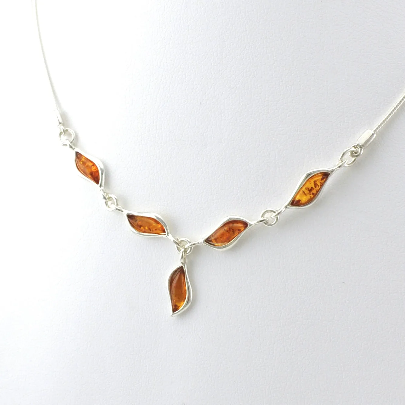 Sterling Silver Baltic Amber Wavy Marquise Necklace