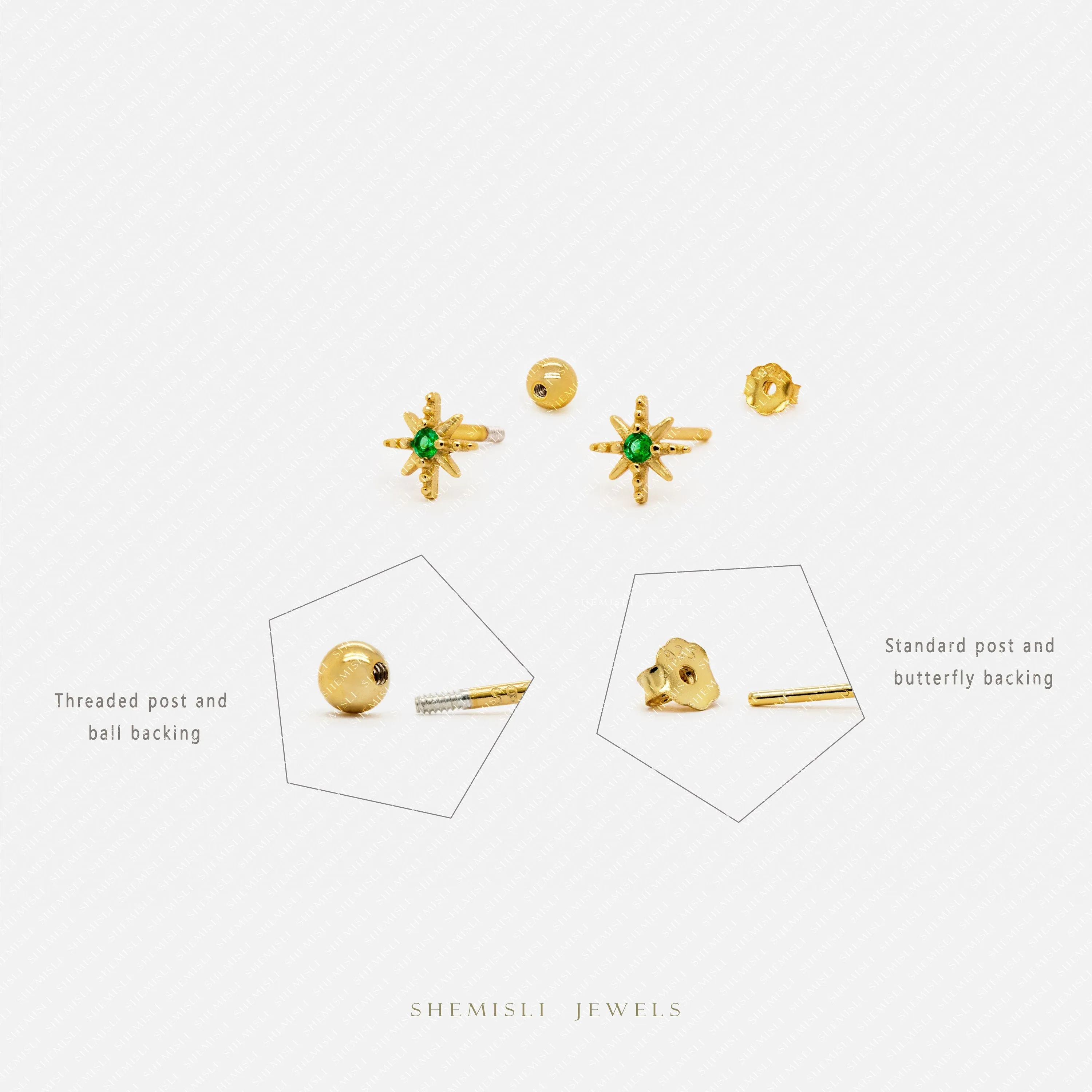 Tiny Star Studs, Unisex, Gold, Silver SS034 SS341 SS342 SS343 SS344 Butterfly End, SS353 SS485 Screw Ball End (Type A)