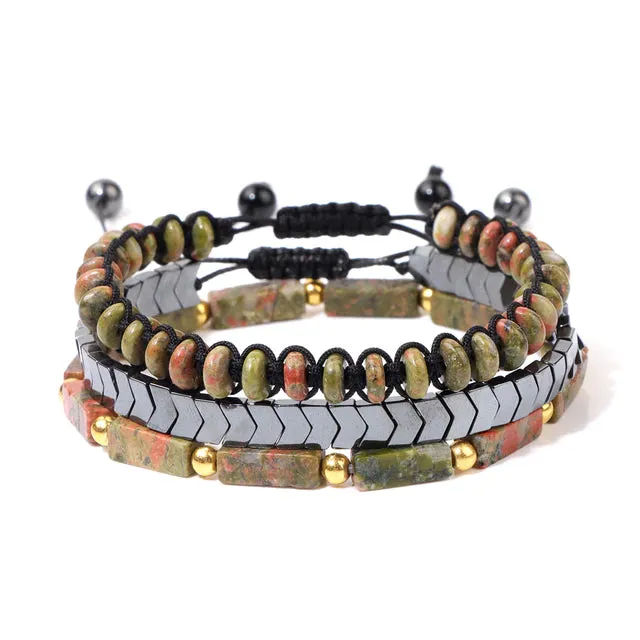 Unakite & Hematite Heart Support Bracelet Pack (Set Of 3)